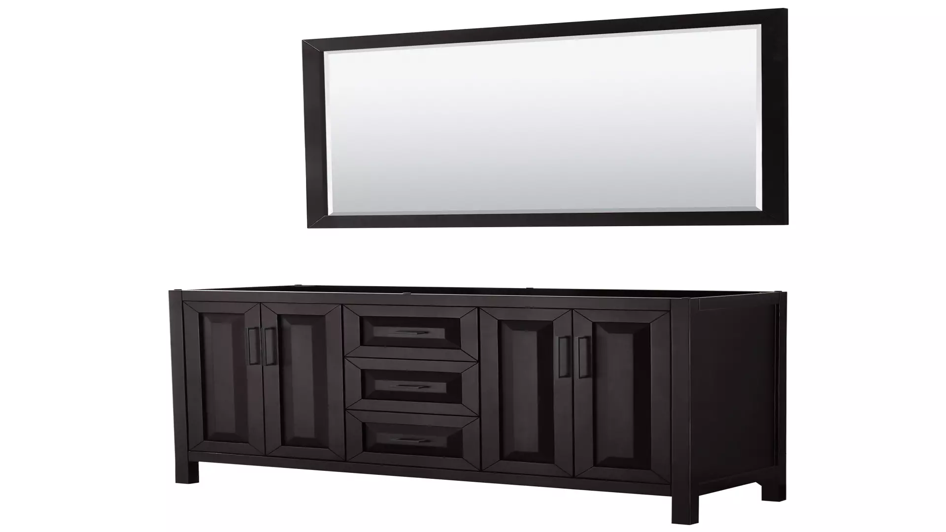 Daria 60 Inch Double Bathroom Vanity in Dark Espresso, No Countertop, No Sink, Matte Black Trim, 58 Inch Mirror material