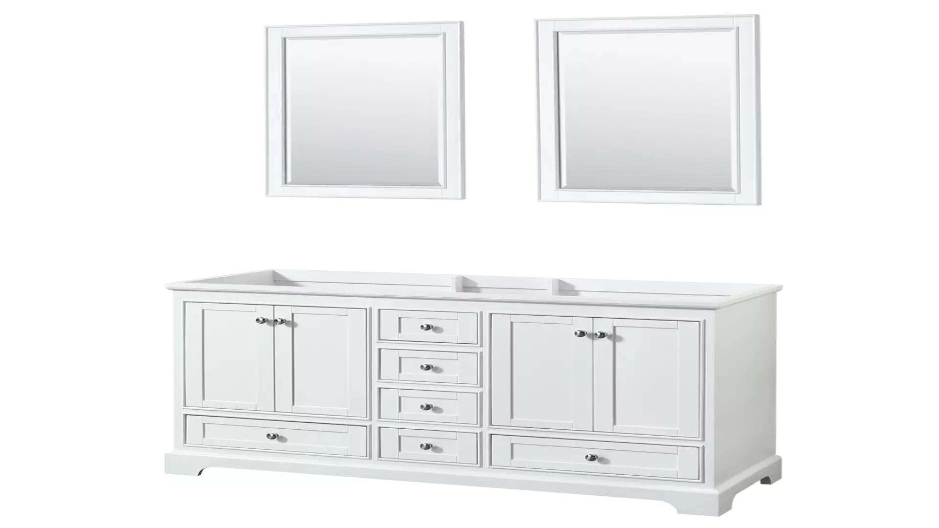 Deborah 60 Inch Double Bathroom Vanity in White, No Countertop, No Sinks, and 24 Inch Mirrors material