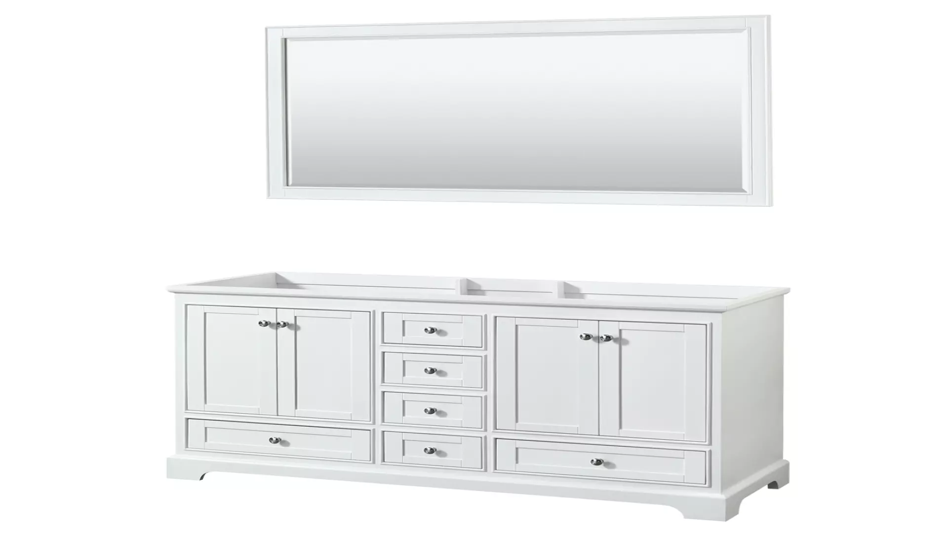 Deborah 60 Inch Double Bathroom Vanity in White, No Countertop, No Sinks, and 58 Inch Mirror material