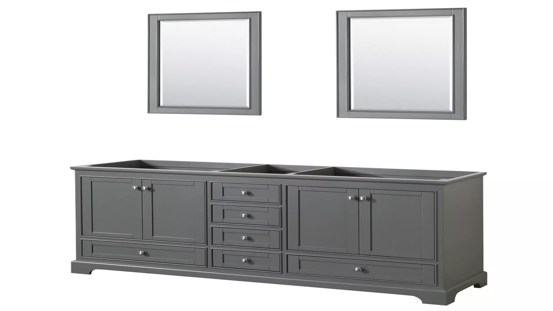 Deborah 72 Inch Double Bathroom Vanity in Dark Gray, No Countertop, No Sinks, and 24 Inch Mirrors material