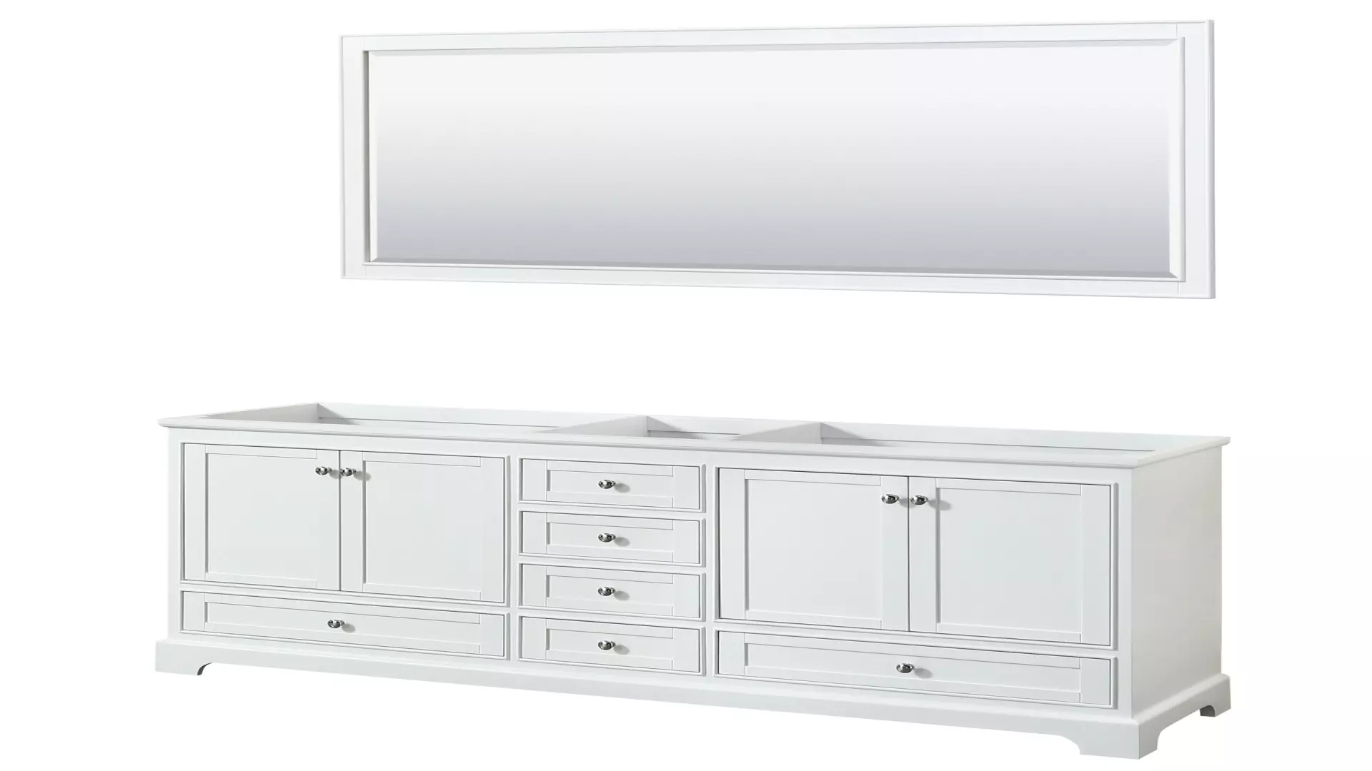 Deborah 80 Inch Double Bathroom Vanity in White, No Countertop, No Sinks, and 70 Inch Mirror material