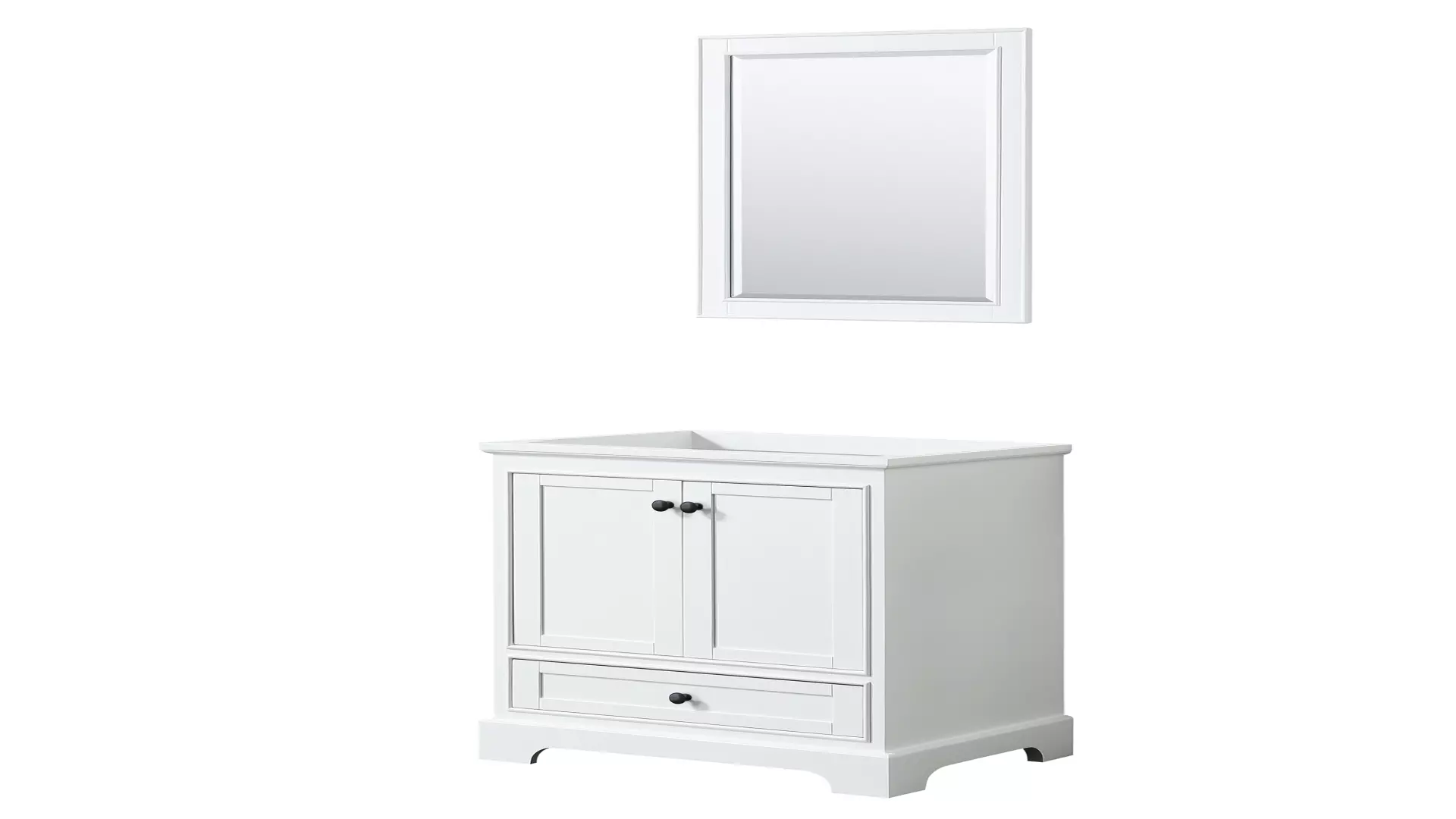 Deborah 30 Inch Single Bathroom Vanity in White, No Countertop, No Sink, Matte Black Trim, 24 Inch Mirror material