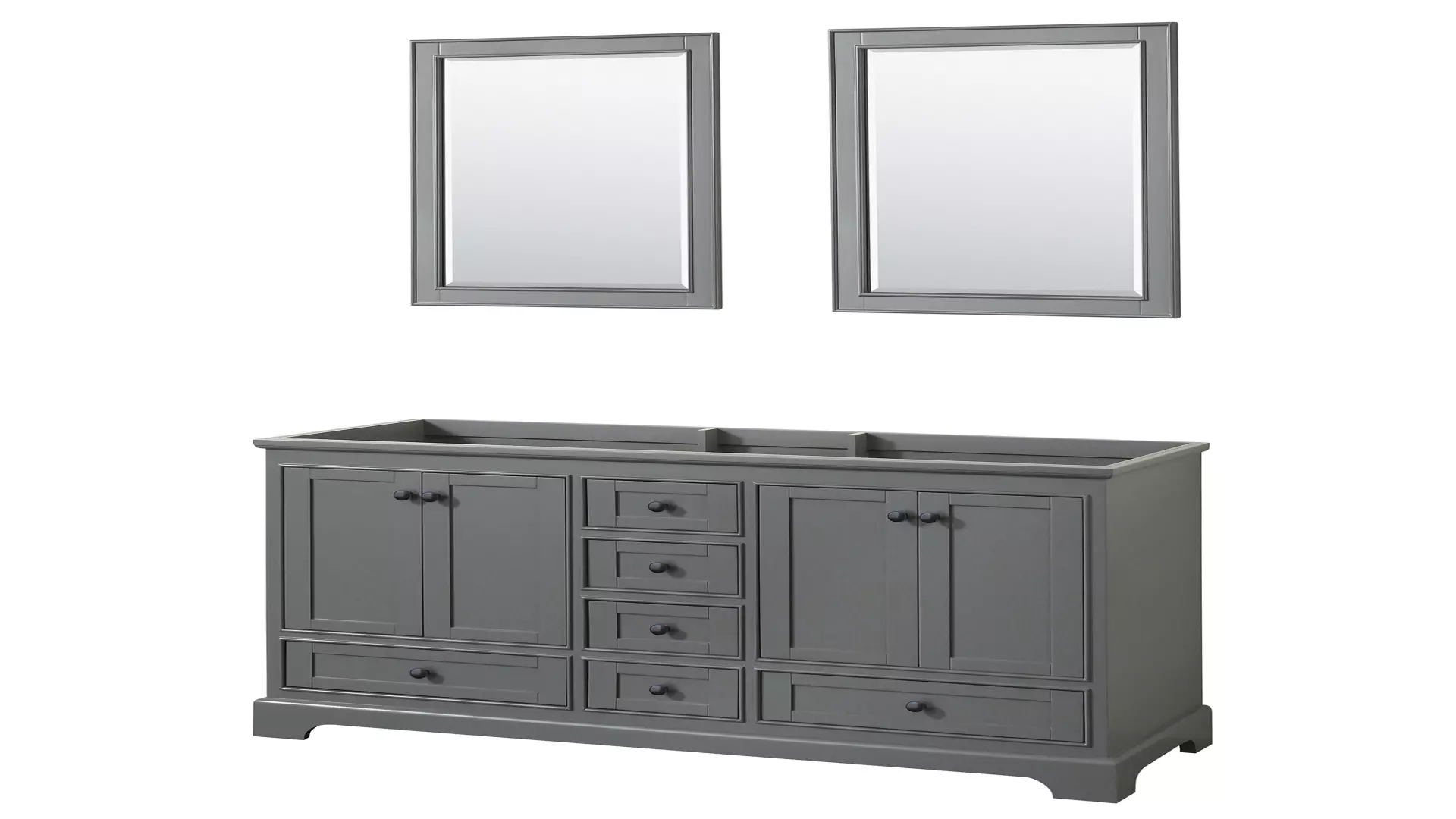 Deborah 60 Inch Double Bathroom Vanity in Dark Gray, No Countertop, No Sinks, Matte Black Trim, 24 Inch Mirrors material