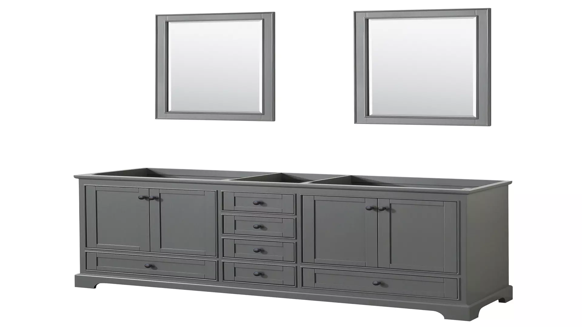 Deborah 72 Inch Double Bathroom Vanity in Dark Gray, No Countertop, No Sinks, Matte Black Trim, 24 Inch Mirrors material
