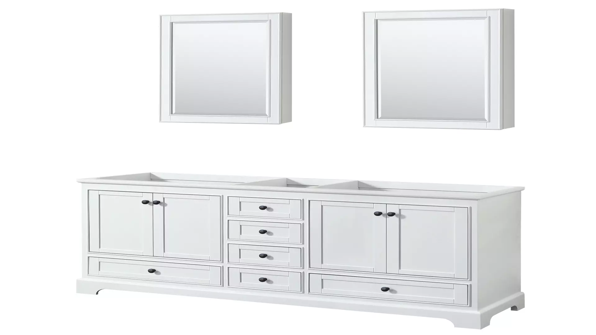 Deborah 72 Inch Double Bathroom Vanity in White, No Countertop, No Sinks, Matte Black Trim, Medicine Cabinets material