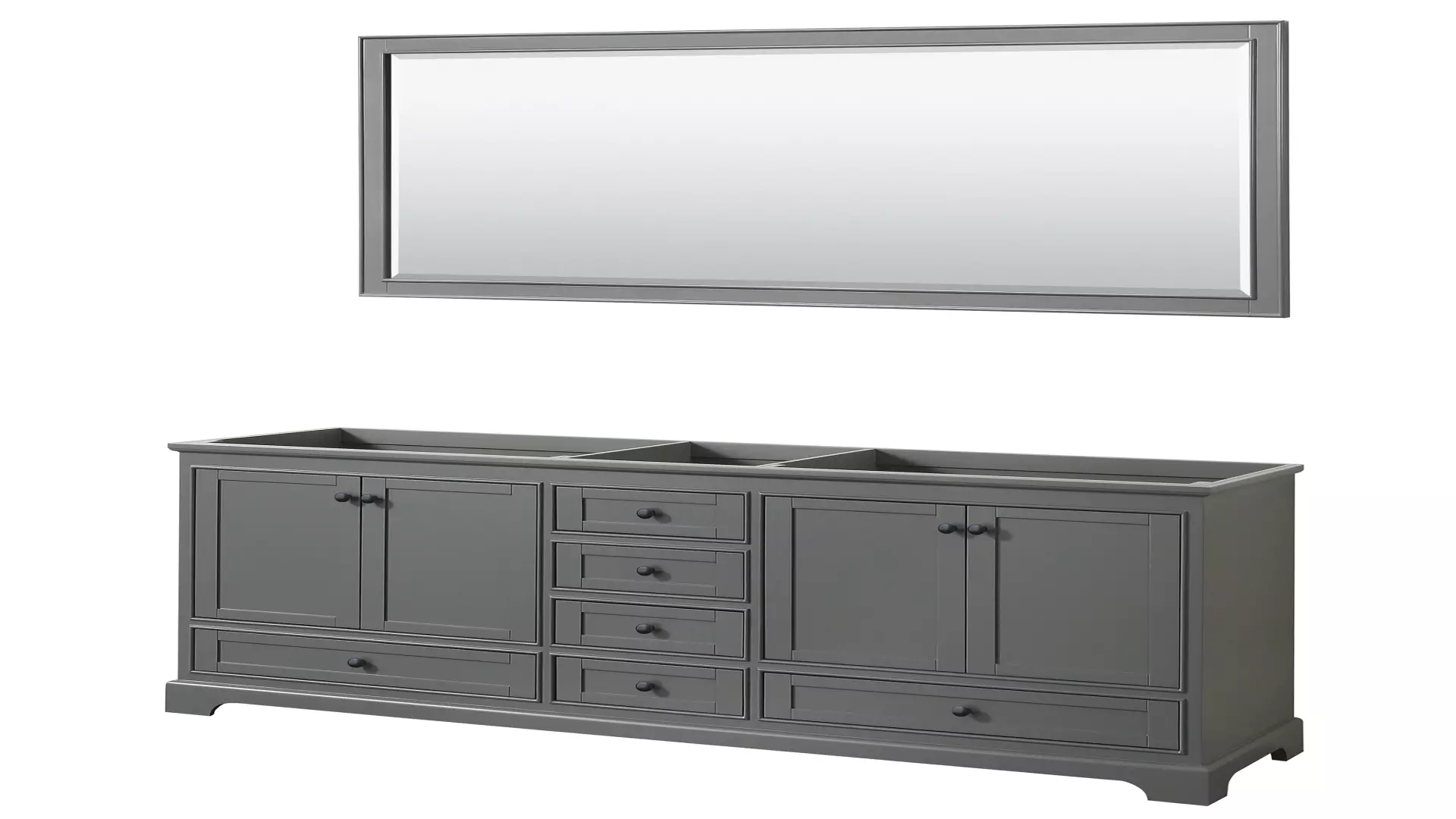 Deborah 80 Inch Double Bathroom Vanity in Dark Gray, No Countertop, No Sinks, Matte Black Trim, 70 Inch Mirror material
