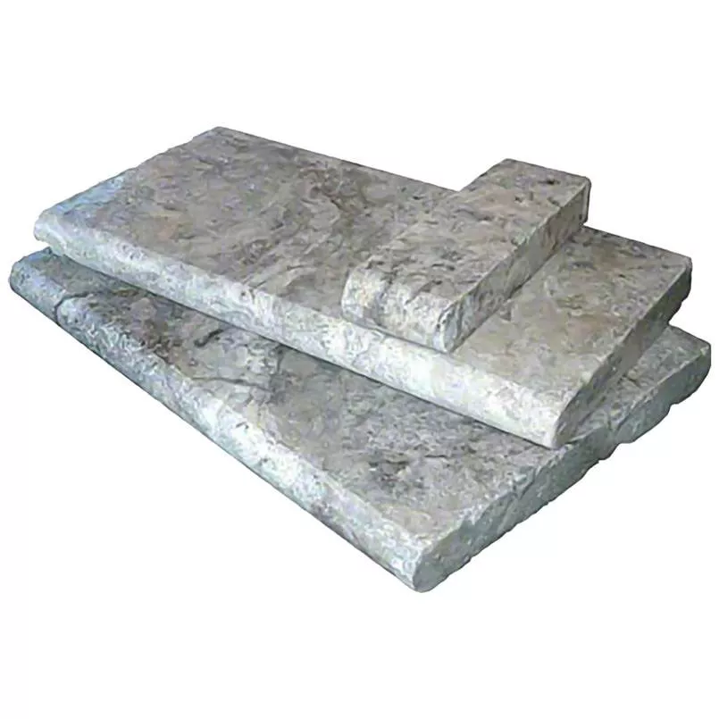 Tuscany Silver Travertine Coping12X24X2" Brushed-Eased Edges material