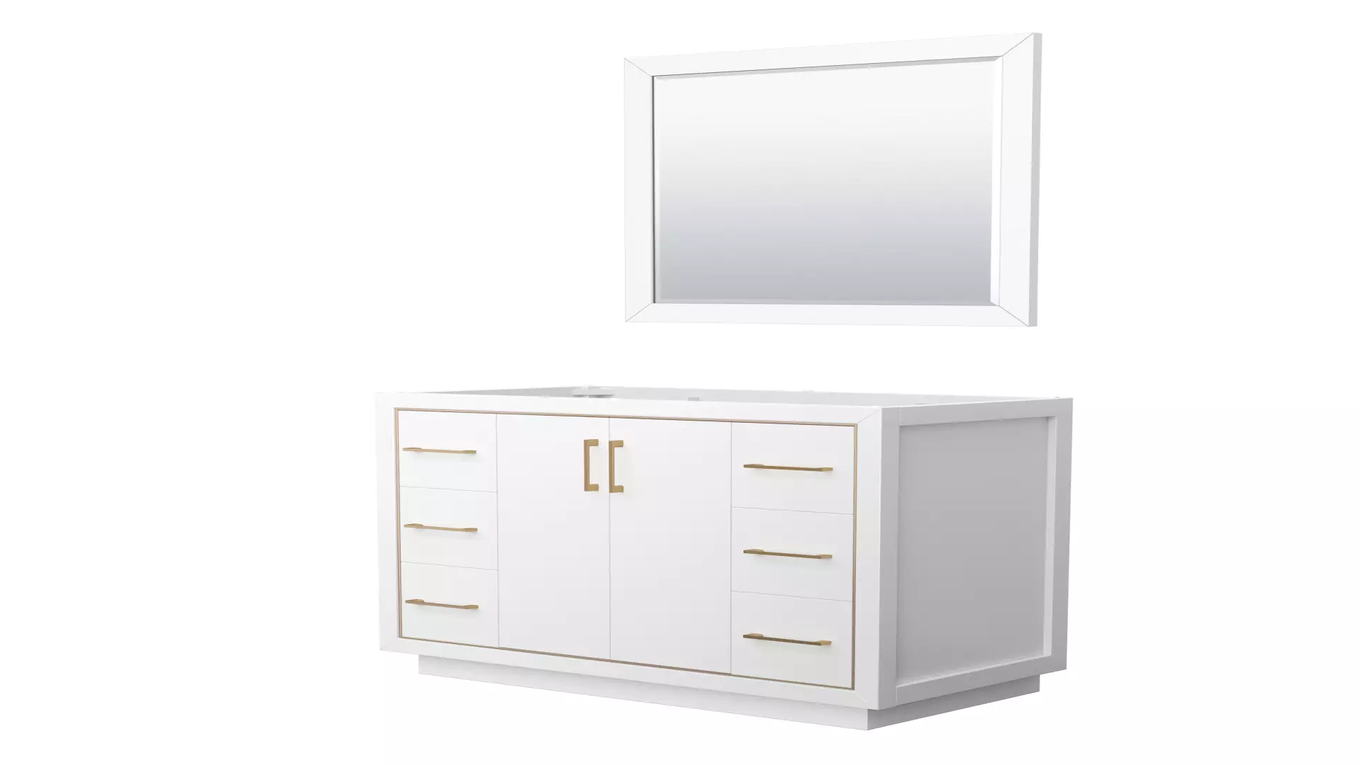 Icon 42 Inch Single Bathroom Vanity in White, No Countertop, No Sink, Satin Bronze Trim, 34 Inch Mirror material