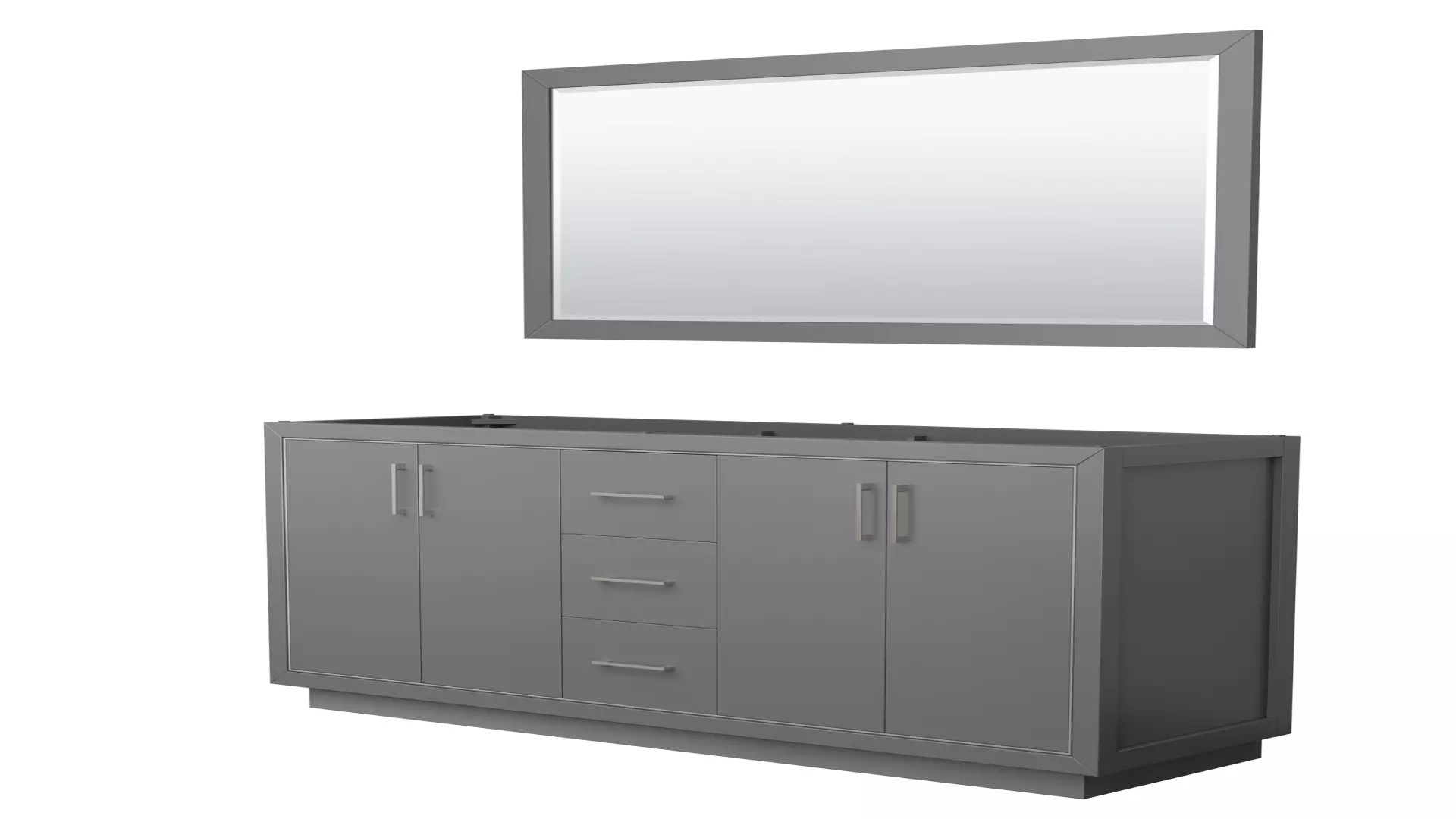 Icon 66 Inch Double Bathroom Vanity in Dark Gray, No Countertop, No Sink, Brushed Nickel Trim, 58 Inch Mirror material