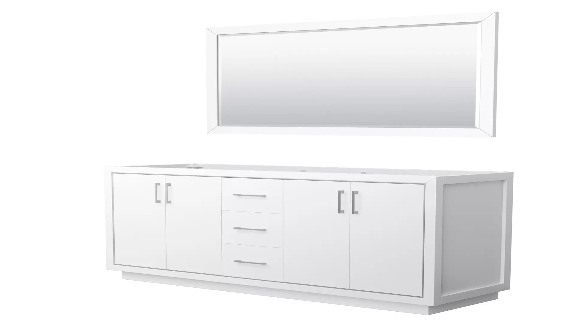 Icon 66 Inch Double Bathroom Vanity in White, No Countertop, No Sink, Brushed Nickel Trim, 58 Inch Mirror material
