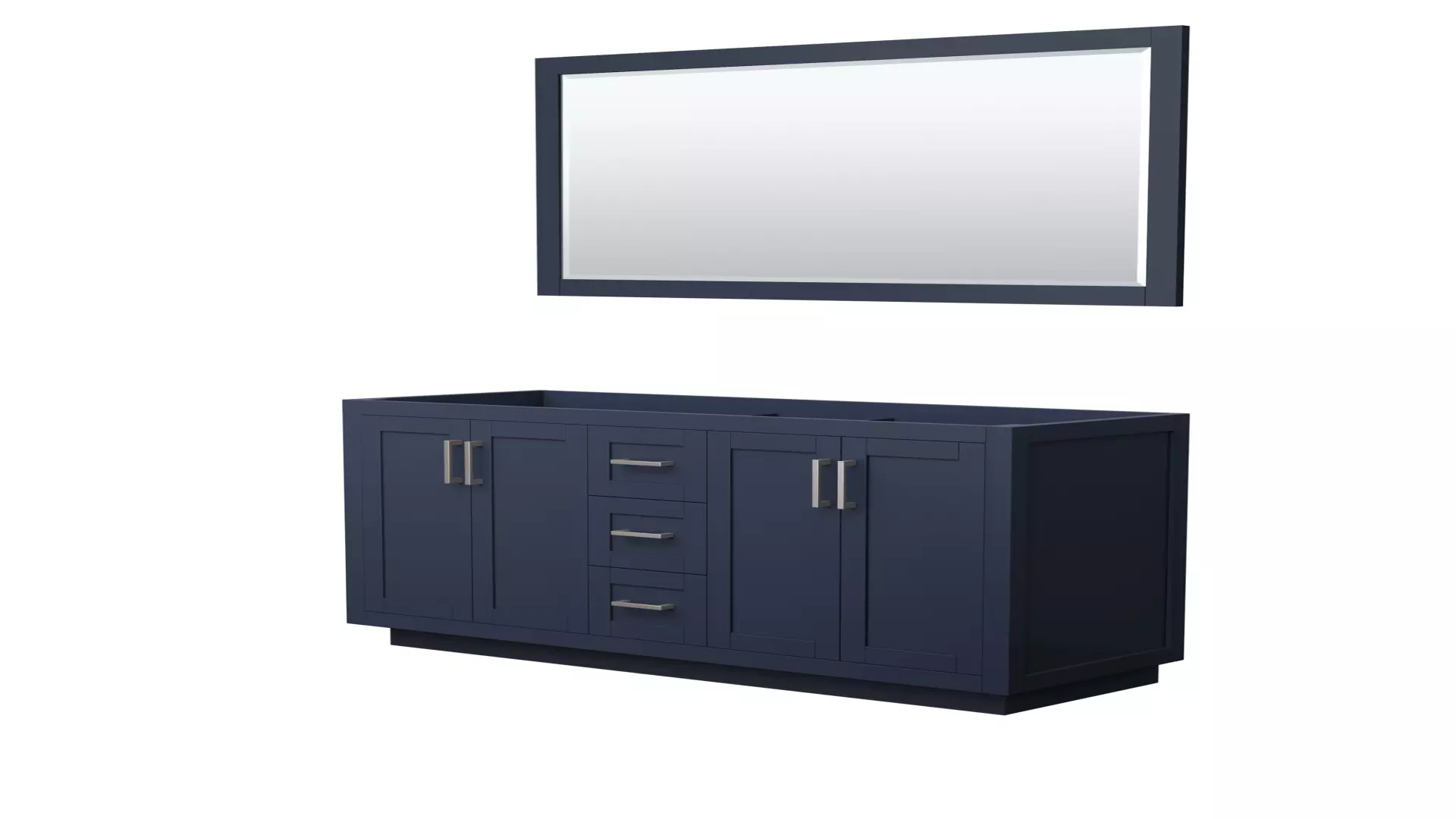 Miranda 60 Inch Double Bathroom Vanity in Dark Blue, No Countertop, No Sink, Brushed Nickel Trim, 58 Inch Mirror material