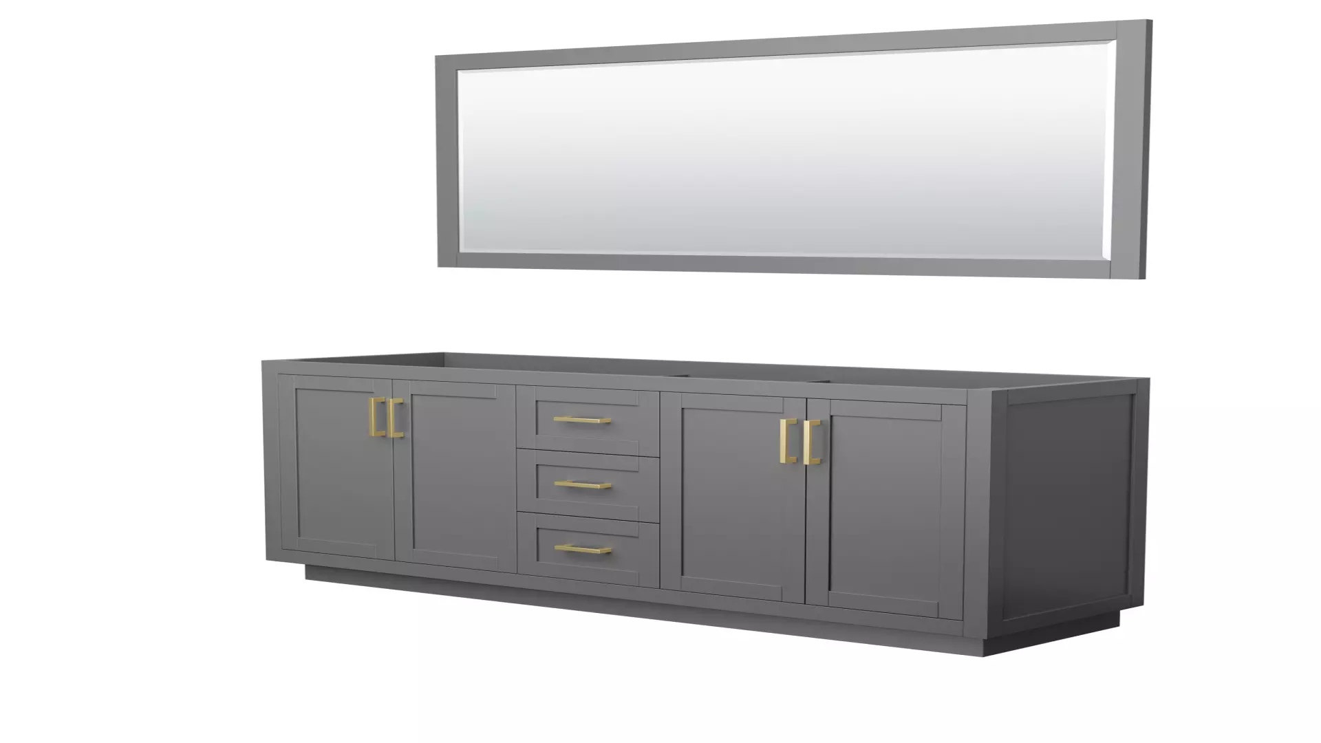 Miranda 72 Inch Double Bathroom Vanity in Dark Gray, No Countertop, No Sink, Brushed Gold Trim, 70 Inch Mirror material