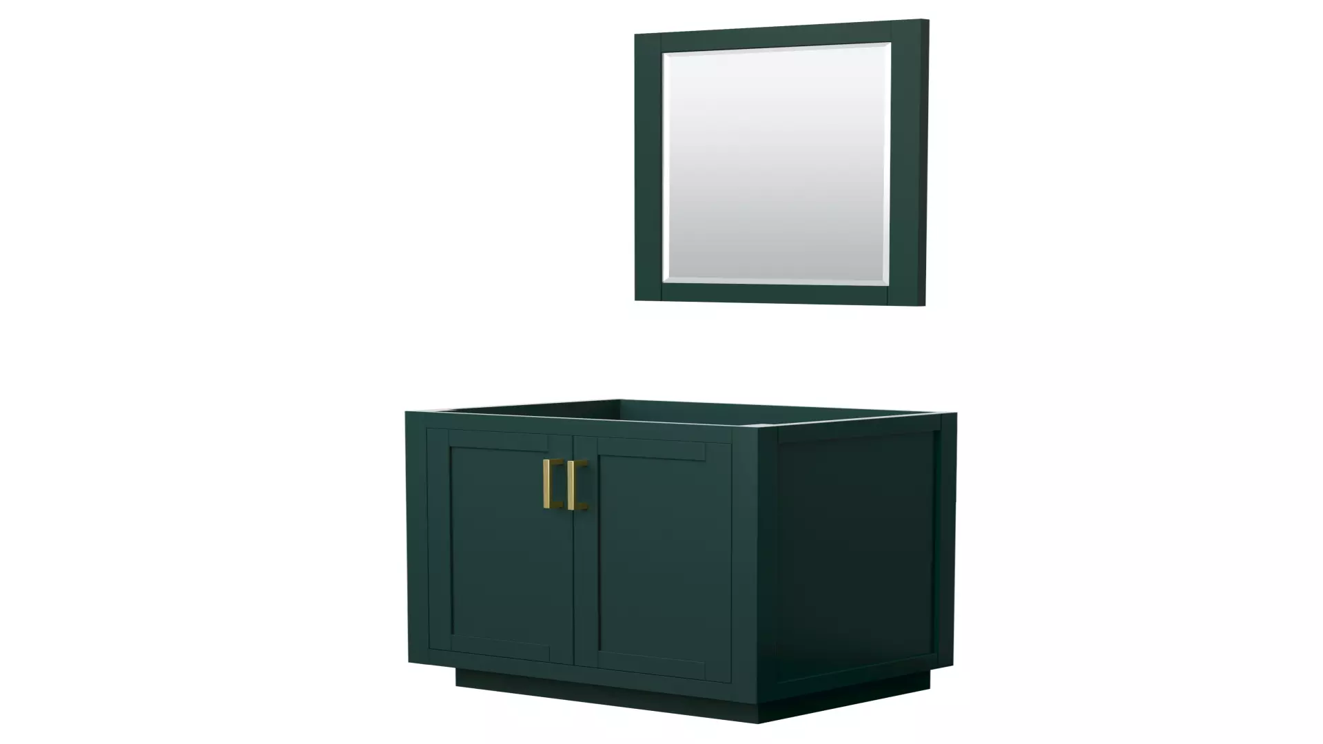 Miranda 30 Inch Single Bathroom Vanity in Green, No Countertop, No Sink, Brushed Gold Trim, 24 Inch Mirror material