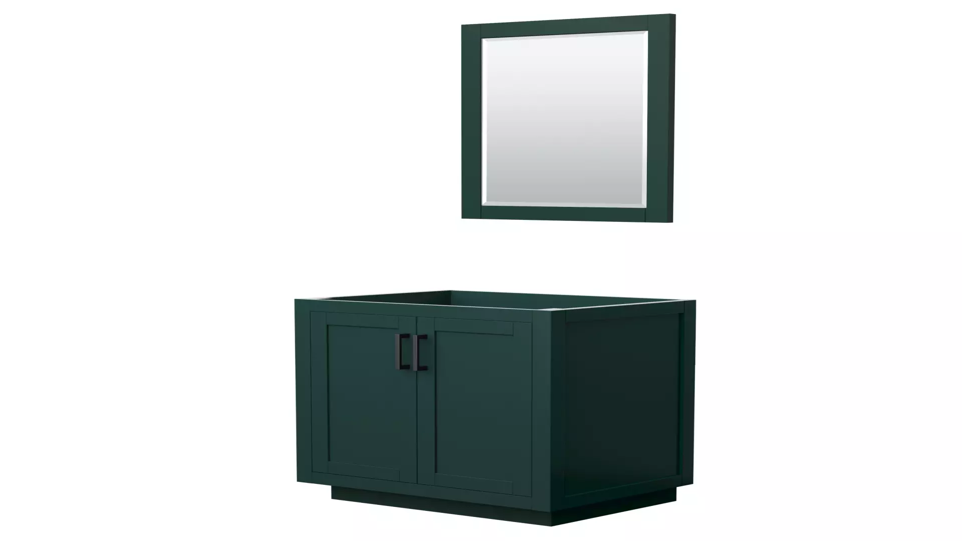 Miranda 30 Inch Single Bathroom Vanity in Green, No Countertop, No Sink, Matte Black Trim, 24 Inch Mirror material