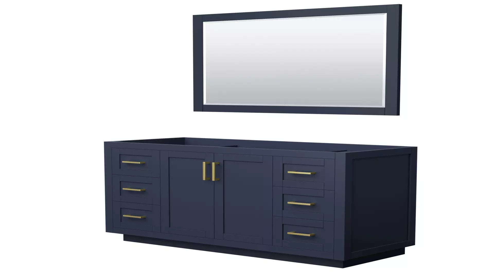 Miranda 54 Inch Single Bathroom Vanity in Dark Blue, No Countertop, No Sink, Brushed Gold Trim, 46 Inch Mirror material