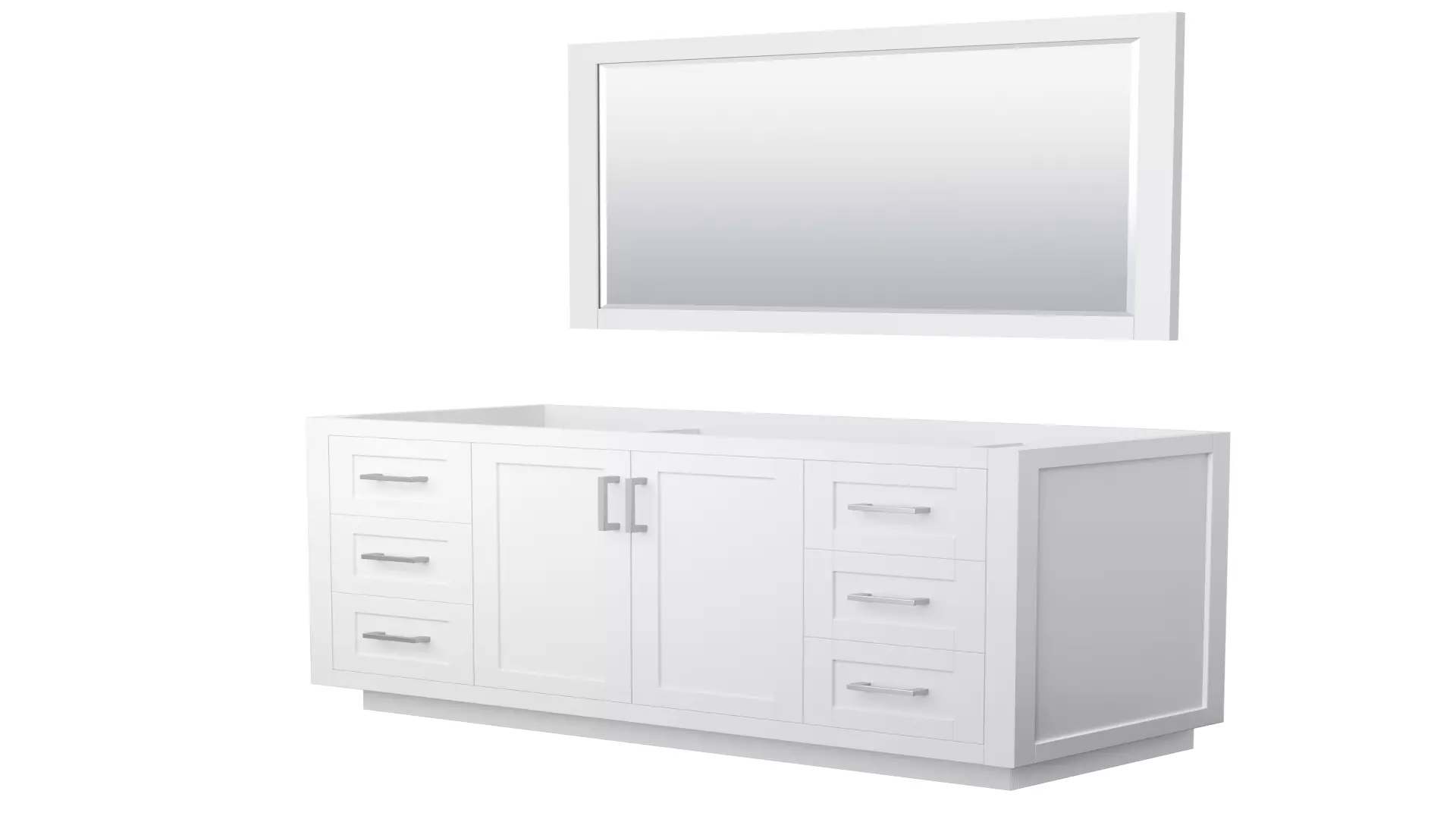 Miranda 54 Inch Single Bathroom Vanity in White, No Countertop, No Sink, Brushed Nickel Trim, 46 Inch Mirror material