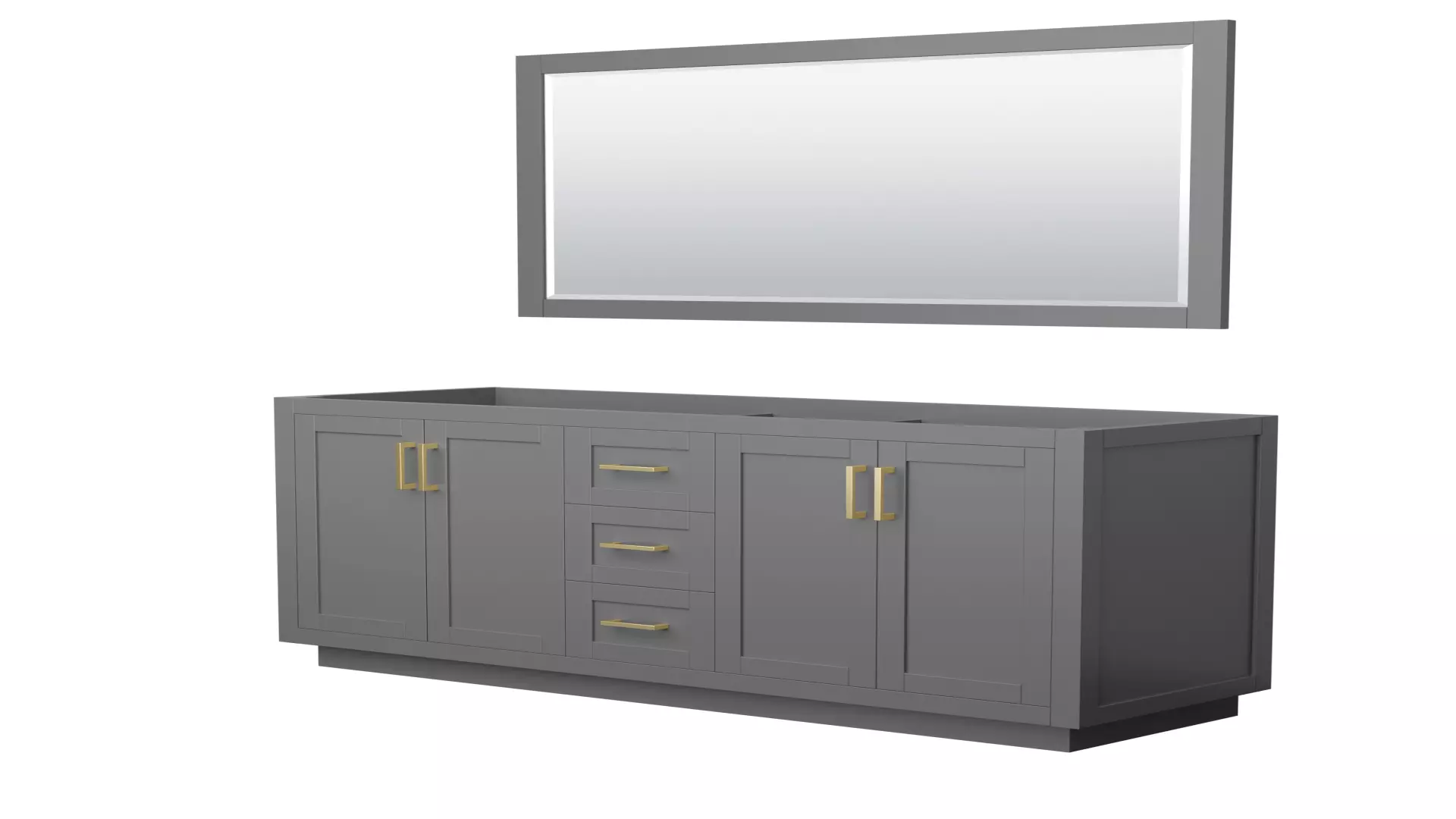Miranda 66 Inch Double Bathroom Vanity in Dark Gray, No Countertop, No Sink, Brushed Gold Trim, 58 Inch Mirror material