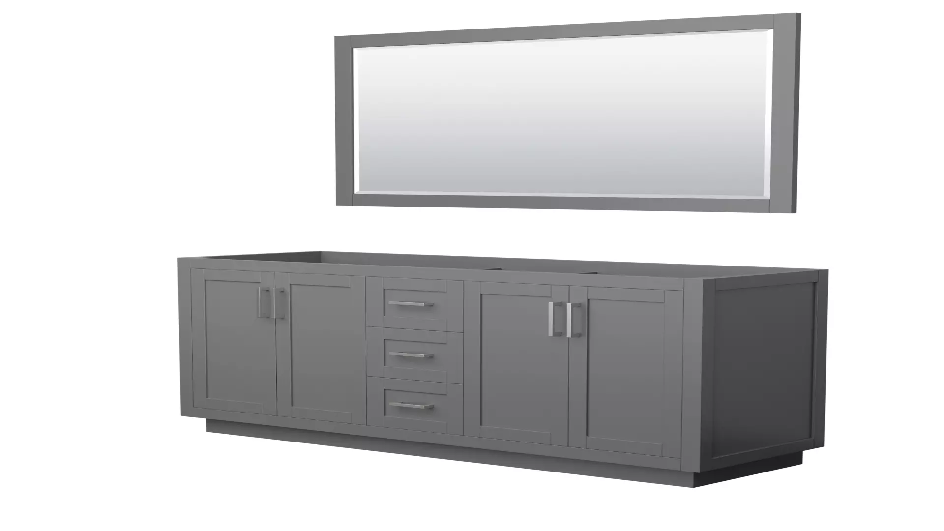 Miranda 66 Inch Double Bathroom Vanity in Dark Gray, No Countertop, No Sink, Brushed Nickel Trim, 58 Inch Mirror material