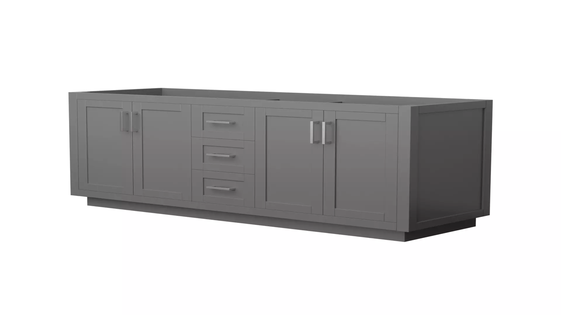 Miranda 66 Inch Double Bathroom Vanity in Dark Gray, No Countertop, No Sink, Brushed Nickel Trim material
