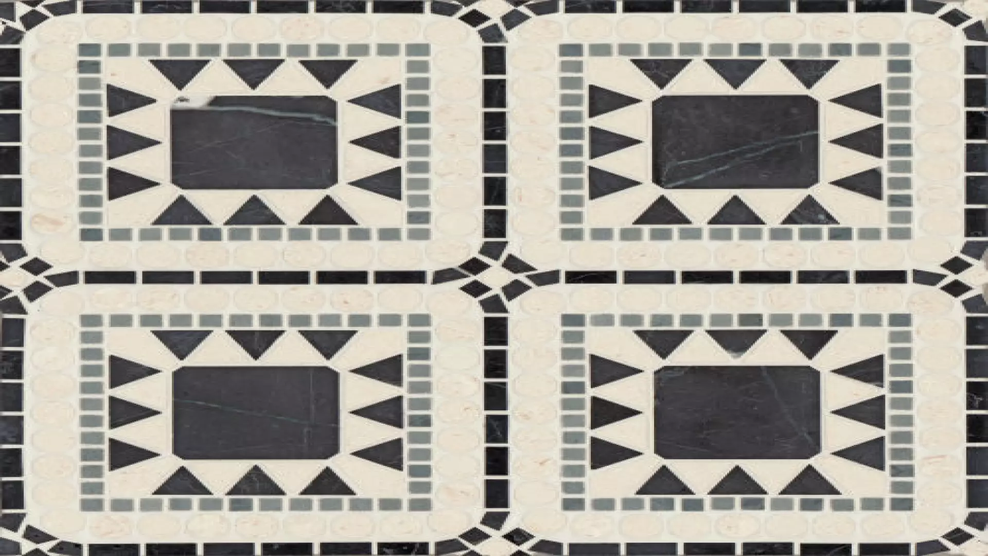 Atrium Honed Marble Blend Mosaic Tile In Nero Marquina, Bardiglio & Myra Beige material