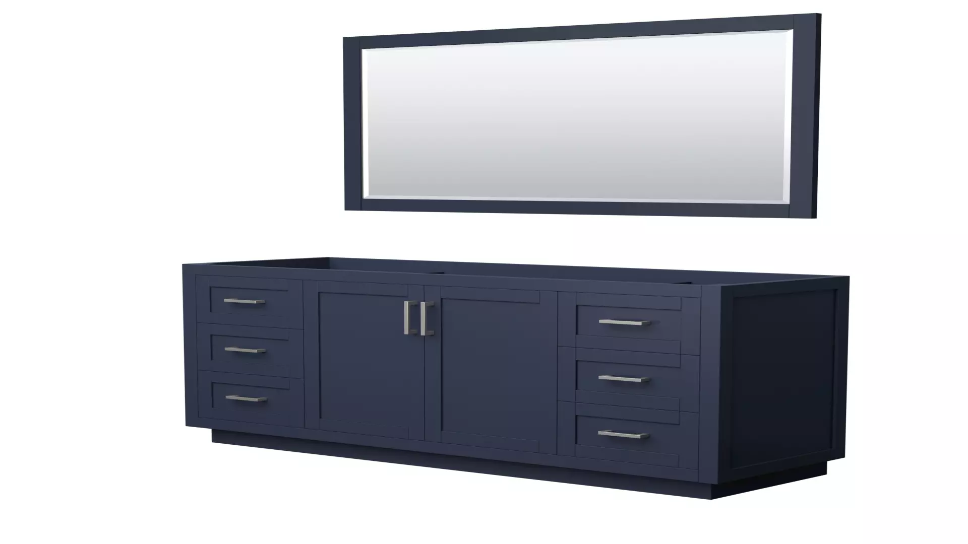 Miranda 66 Inch Single Bathroom Vanity in Dark Blue, No Countertop, No Sink, Brushed Nickel Trim, 58 Inch Mirror material