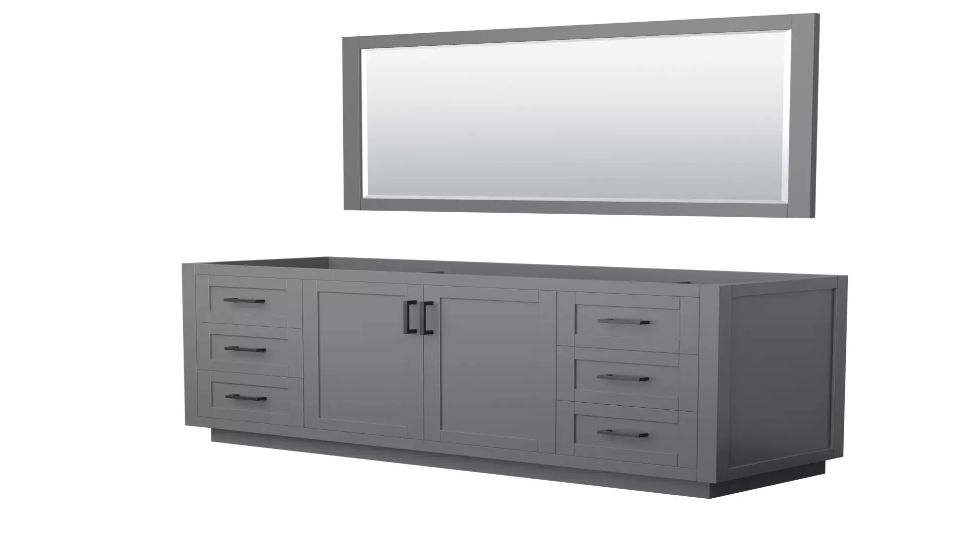 Miranda 66 Inch Single Bathroom Vanity in Dark Gray, No Countertop, No Sink, Matte Black Trim, 58 Inch Mirror material