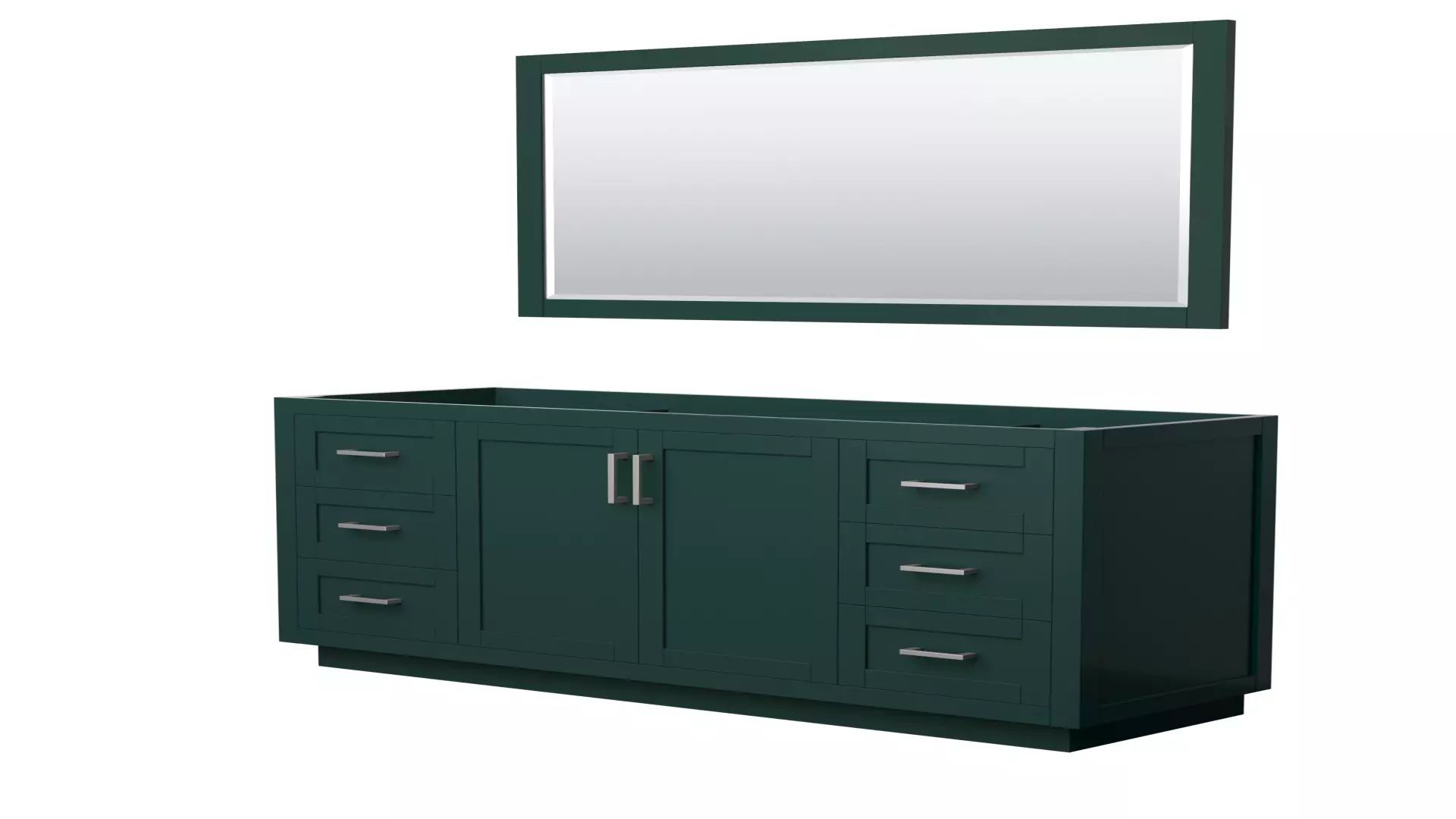 Miranda 66 Inch Single Bathroom Vanity in Green, No Countertop, No Sink, Brushed Nickel Trim, 58 Inch Mirror material
