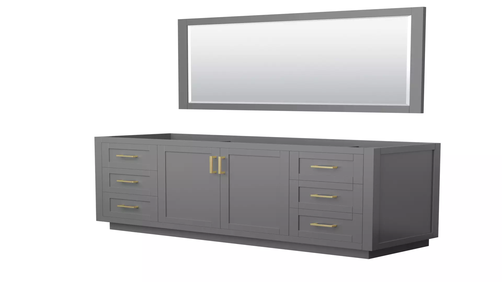 Miranda 66 Inch Single Bathroom Vanity in Dark Gray, No Countertop, No Sink, Brushed Gold Trim, 58 Inch Mirror material
