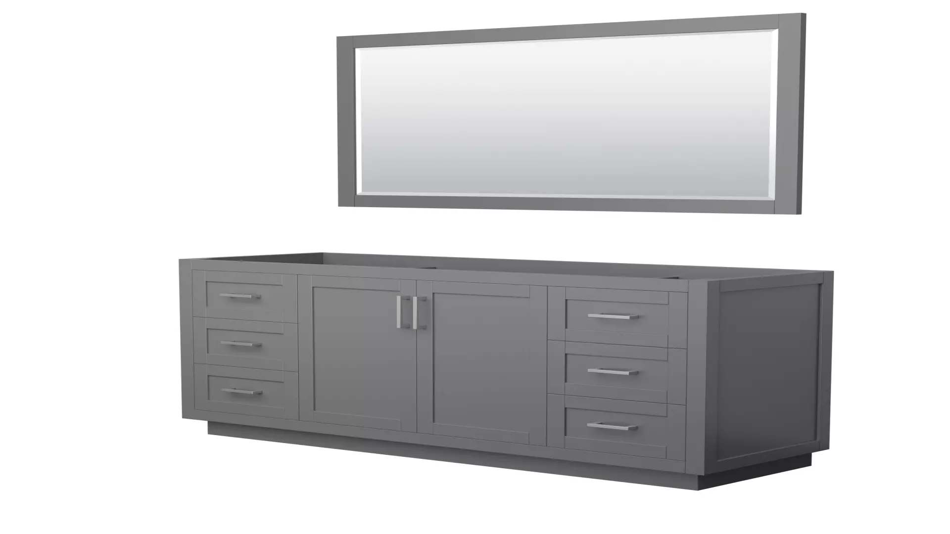 Miranda 66 Inch Single Bathroom Vanity in Dark Gray, No Countertop, No Sink, Brushed Nickel Trim, 58 Inch Mirror material