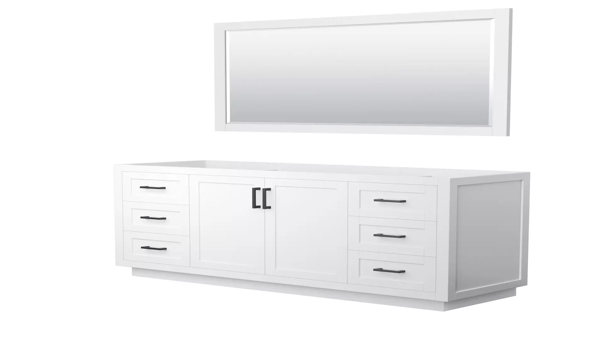 Miranda 66 Inch Single Bathroom Vanity in White, No Countertop, No Sink, Matte Black Trim, 58 Inch Mirror material