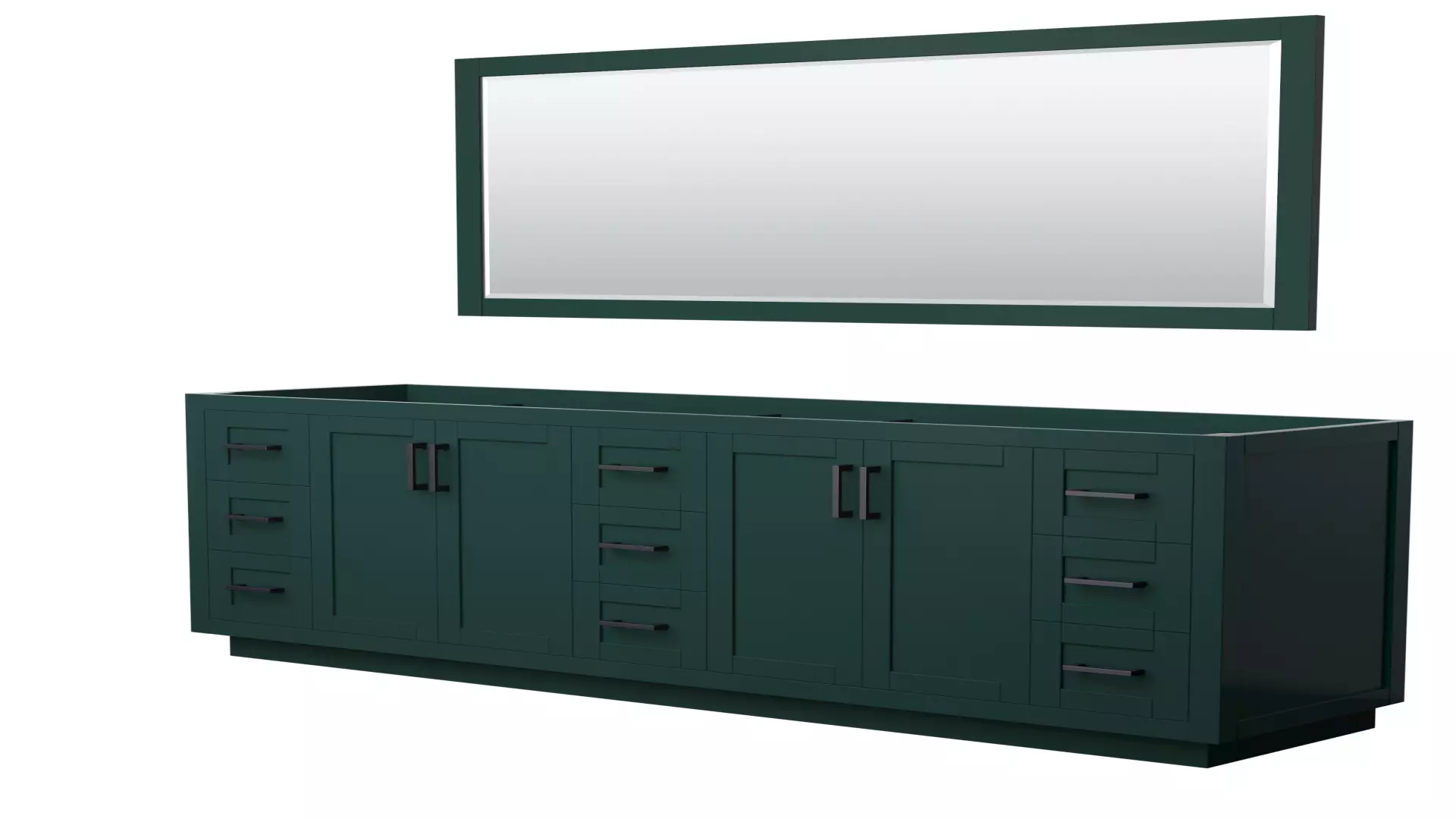 Miranda 84 Inch Double Bathroom Vanity in Green, No Countertop, No Sink, Matte Black Trim, 70 Inch Mirror material