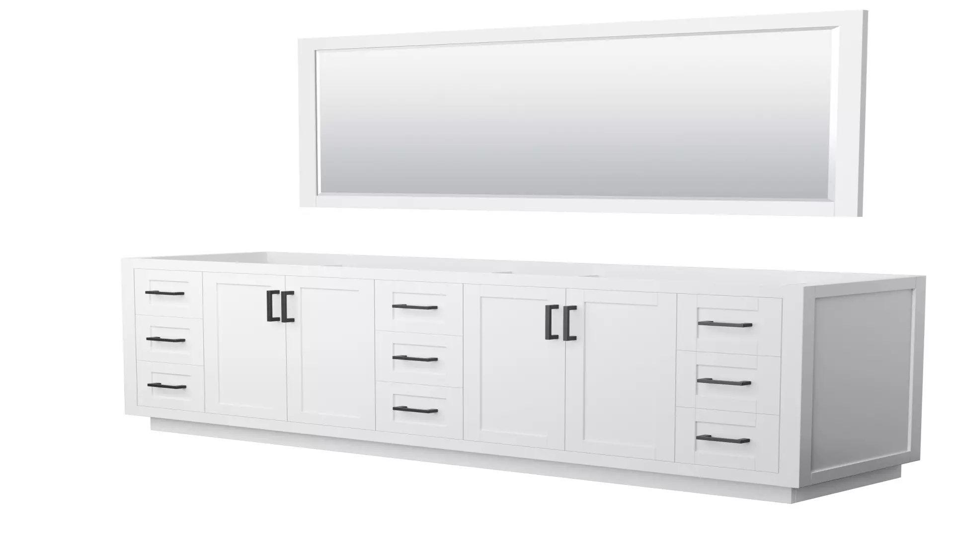 Miranda 84 Inch Double Bathroom Vanity in White, No Countertop, No Sink, Matte Black Trim, 70 Inch Mirror material