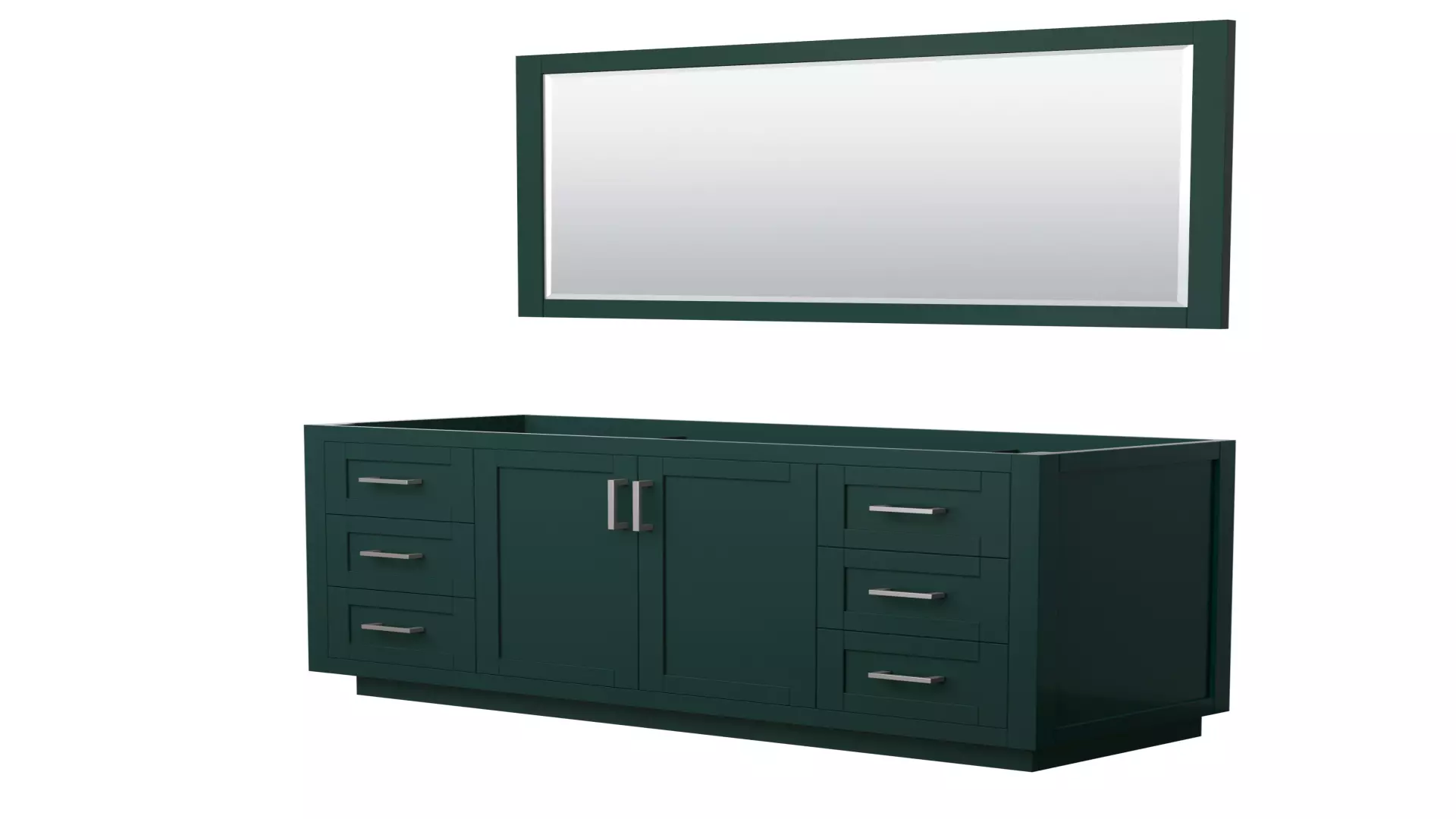 Miranda 60 Inch Single Bathroom Vanity in Green, No Countertop, No Sink, Brushed Nickel Trim, 58 Inch Mirror material