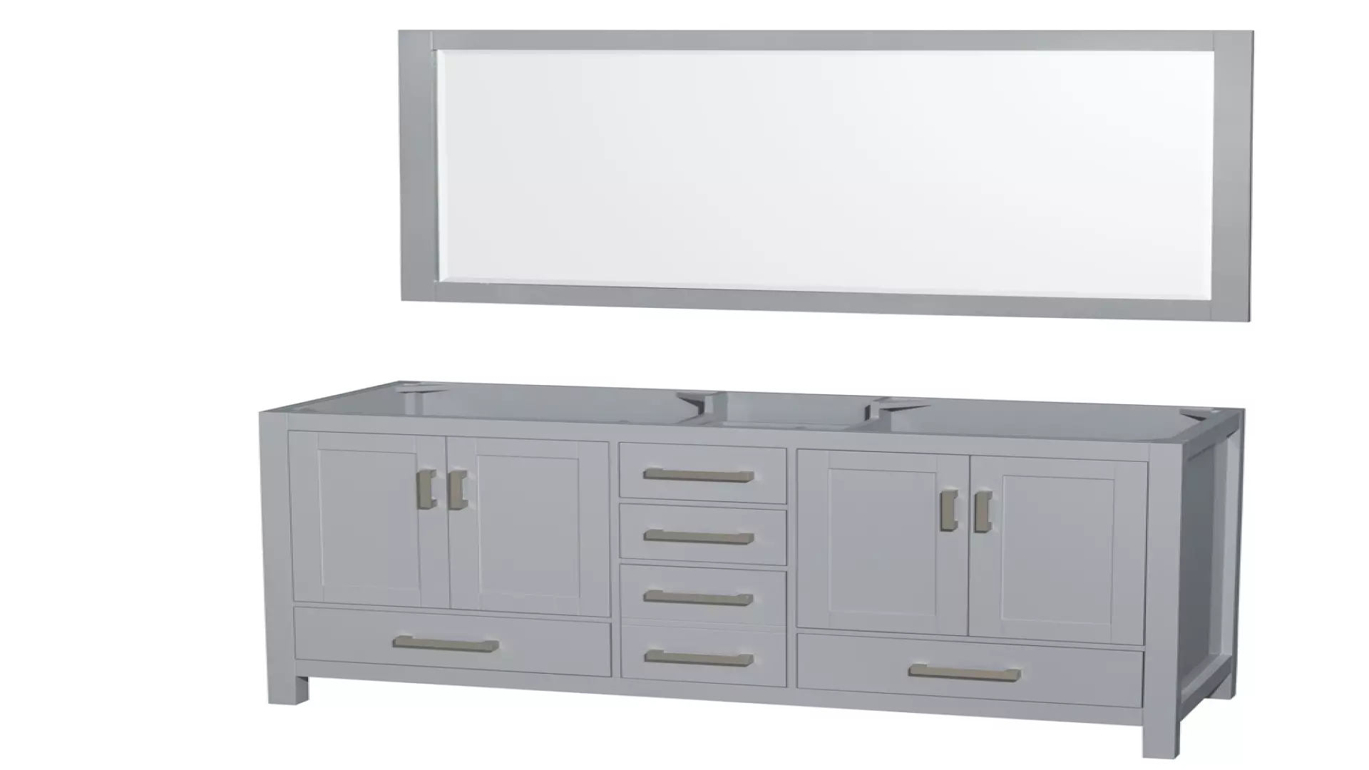 Sheffield 60 Inch Double Bathroom Vanity in Gray, No Countertop, No Sinks, and 58 Inch Mirror material