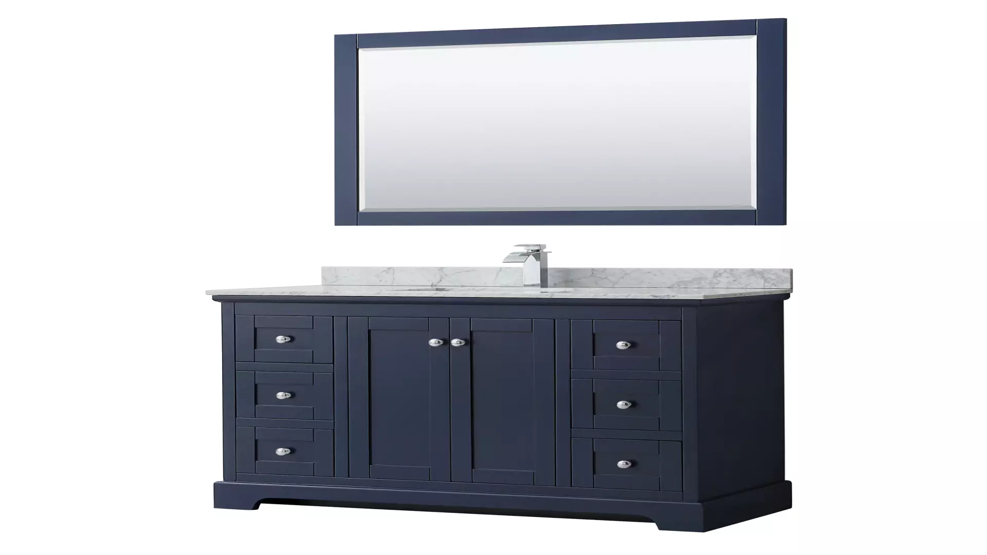 Avery 48 Inch Single Bathroom Vanity in Dark Blue, White Carrara Marble Countertop, Undermount Square Sink, Polished Chrome Trim, 46 Inch Mirror material
