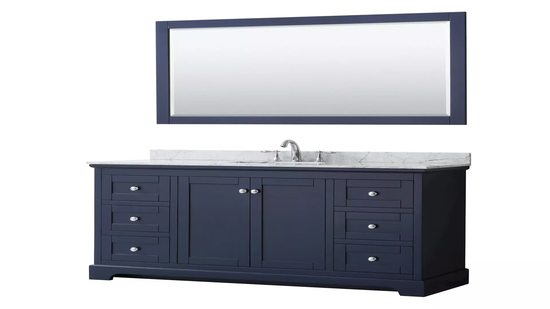 Avery 60 Inch Single Bathroom Vanity in Dark Blue, White Carrara Marble Countertop, Undermount Oval Sink, Polished Chrome Trim, 58 Inch Mirror material
