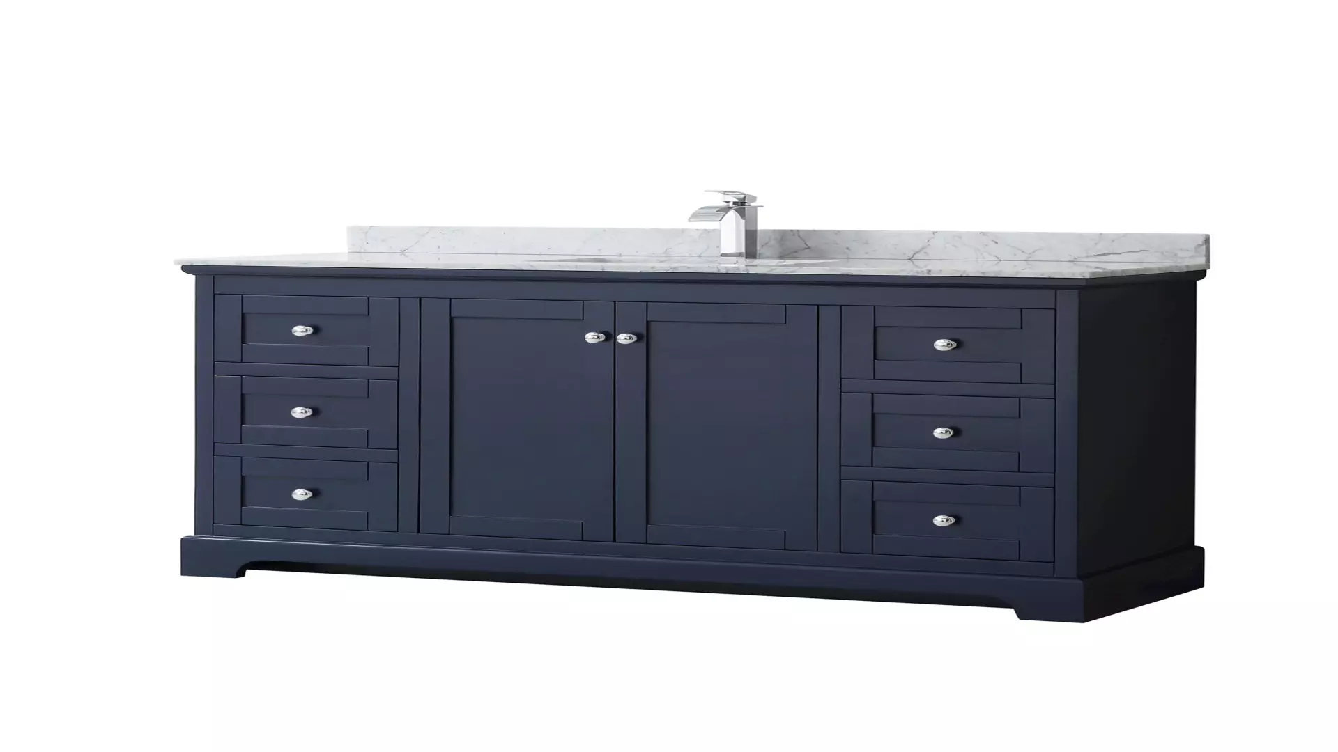 Avery 60 Inch Single Bathroom Vanity in Dark Blue, White Carrara Marble Countertop, Undermount Square Sink, Polished Chrome Trim material