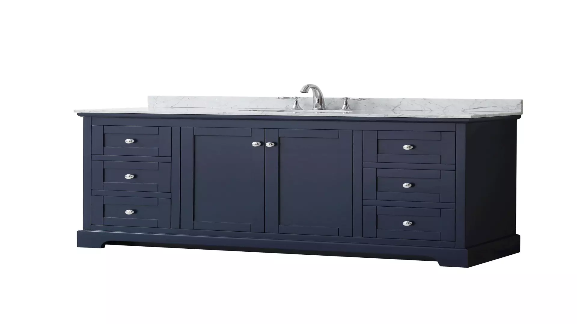 Avery 60 Inch Single Bathroom Vanity in Dark Blue, White Carrara Marble Countertop, Undermount Oval Sink, Polished Chrome Trim material