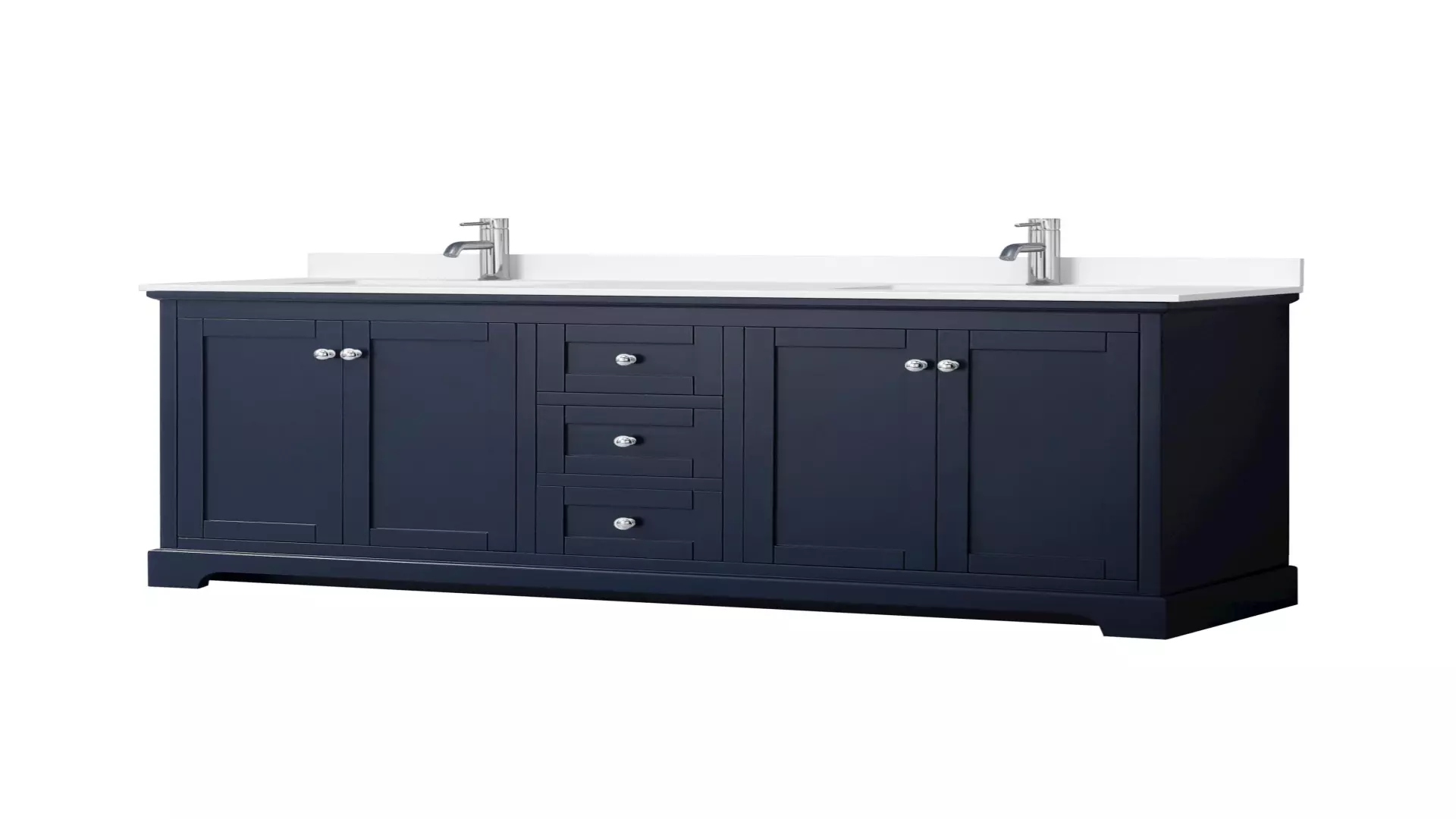 Avery 72 Inch Double Bathroom Vanity in Dark Blue, White Cultured Marble Countertop, Undermount Square Sinks, Polished Chrome Trim material