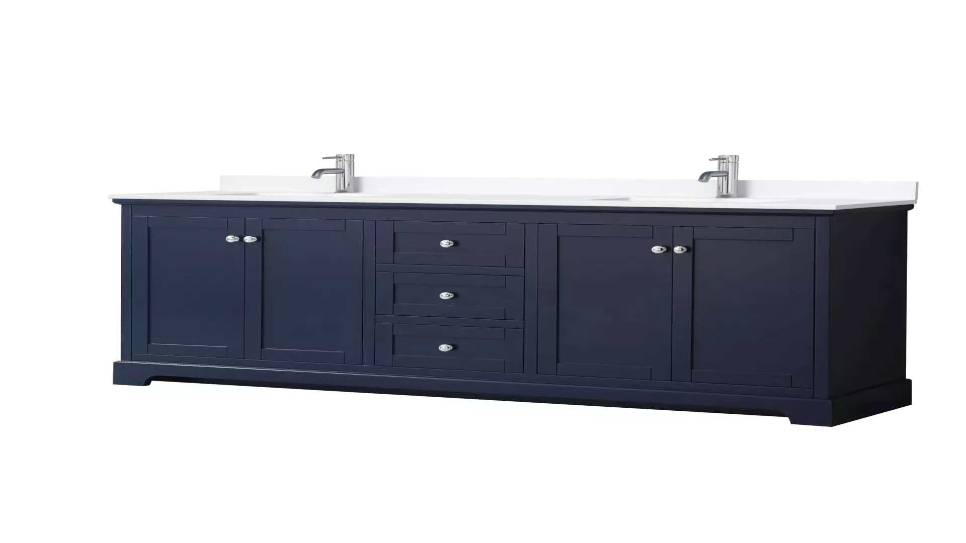 Avery 80 Inch Double Bathroom Vanity in Dark Blue, White Cultured Marble Countertop, Undermount Square Sinks, Polished Chrome Trim material