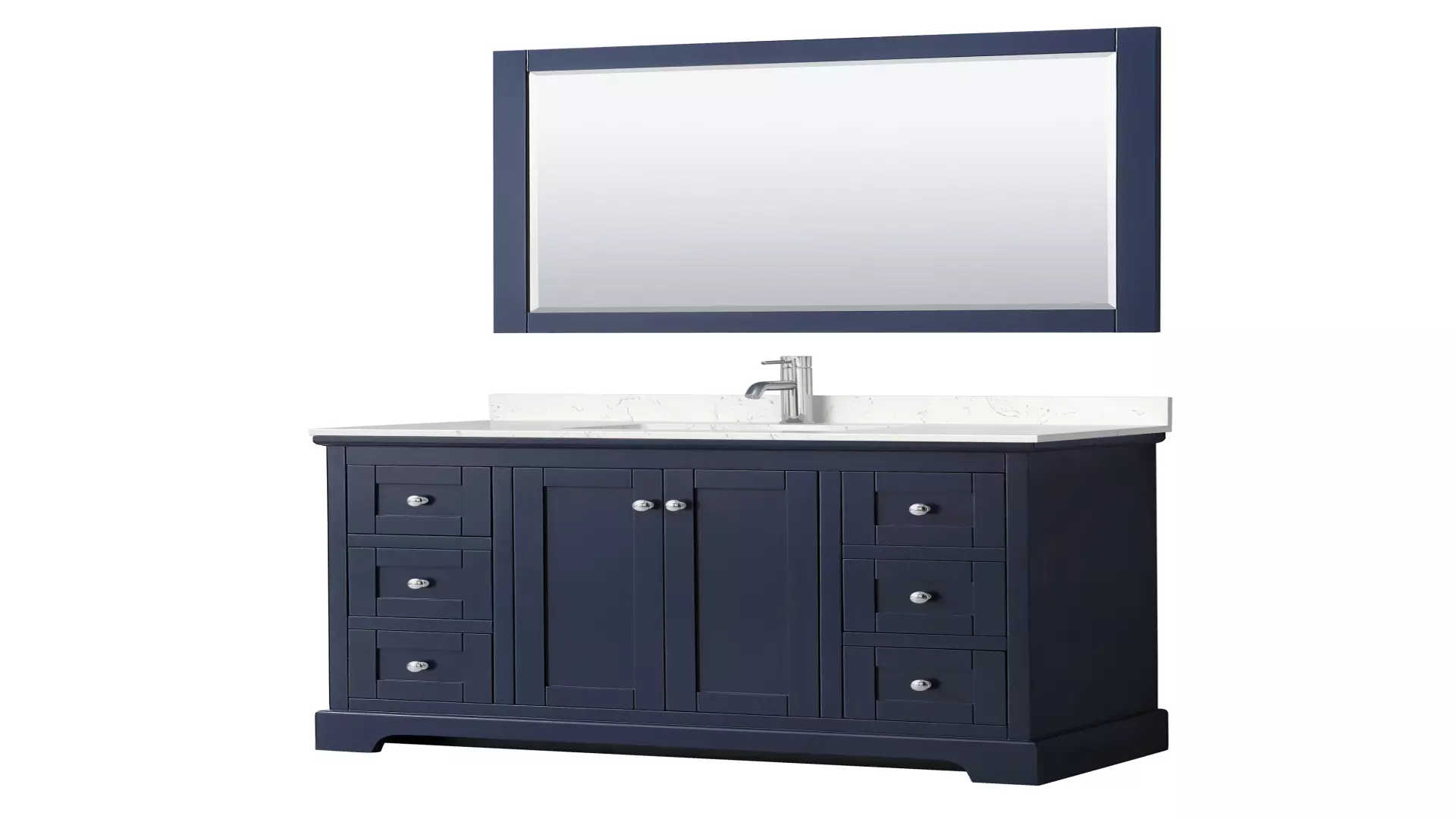 Avery 48 Inch Single Bathroom Vanity in Dark Blue, Carrara Cultured Marble Countertop, Undermount Square Sink, Polished Chrome Trim, 46 Inch Mirror material