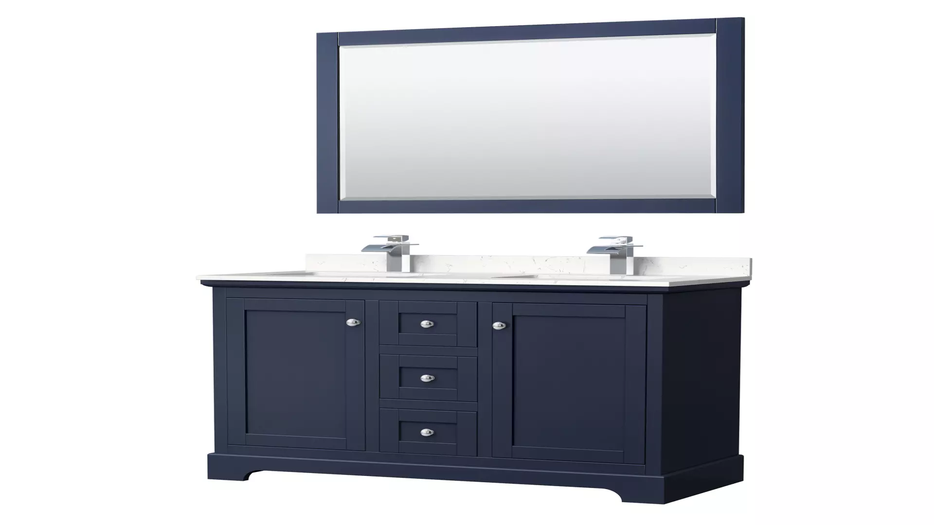 Avery 48 Inch Double Bathroom Vanity in Dark Blue, Carrara Cultured Marble Countertop, Undermount Square Sinks, Polished Chrome Trim, 46 Inch Mirror material
