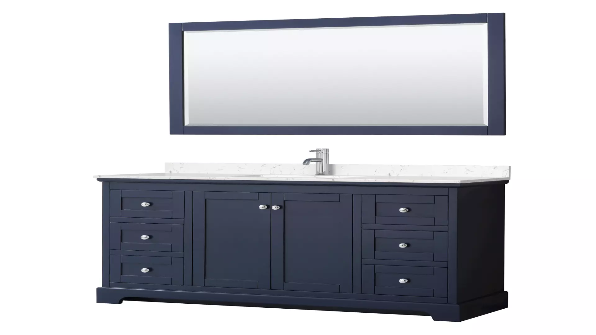Avery 60 Inch Single Bathroom Vanity in Dark Blue, Carrara Cultured Marble Countertop, Undermount Square Sink, Polished Chrome Trim, 58 Inch Mirror material