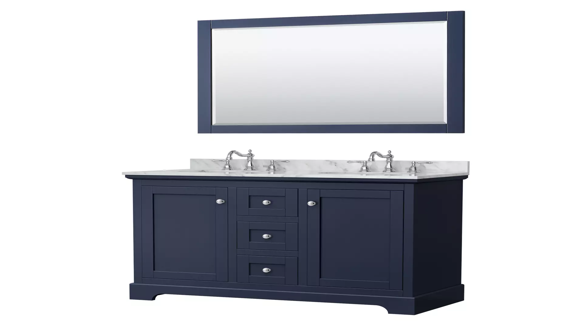 Avery 48 Inch Double Bathroom Vanity in Dark Blue, White Carrara Marble Countertop, Undermount Oval Sinks, Polished Chrome Trim, 46 Inch Mirror material