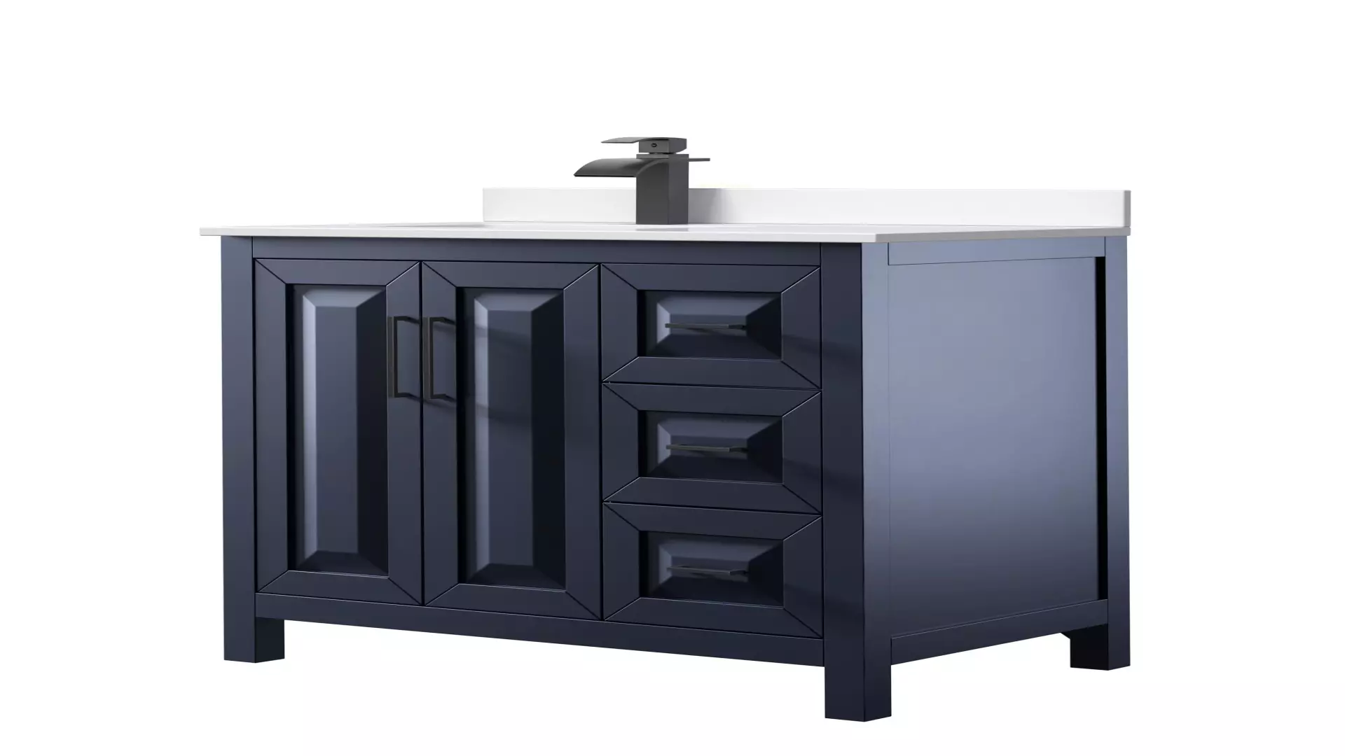 Daria 36 Inch Single Bathroom Vanity in Dark Blue, White Cultured Marble Countertop, Undermount Square Sink, Matte Black Trim material