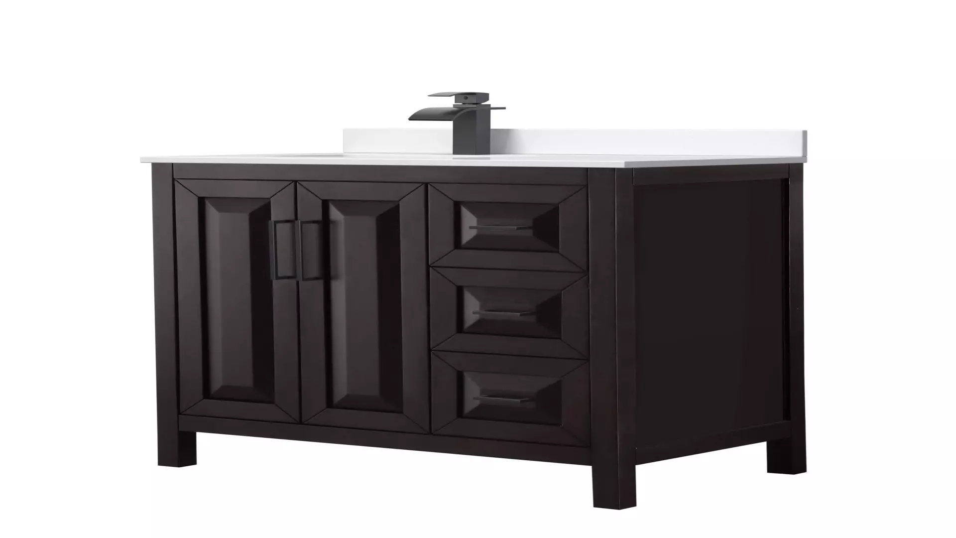 Daria 36 Inch Single Bathroom Vanity in Dark Espresso, White Cultured Marble Countertop, Undermount Square Sink, Matte Black Trim material