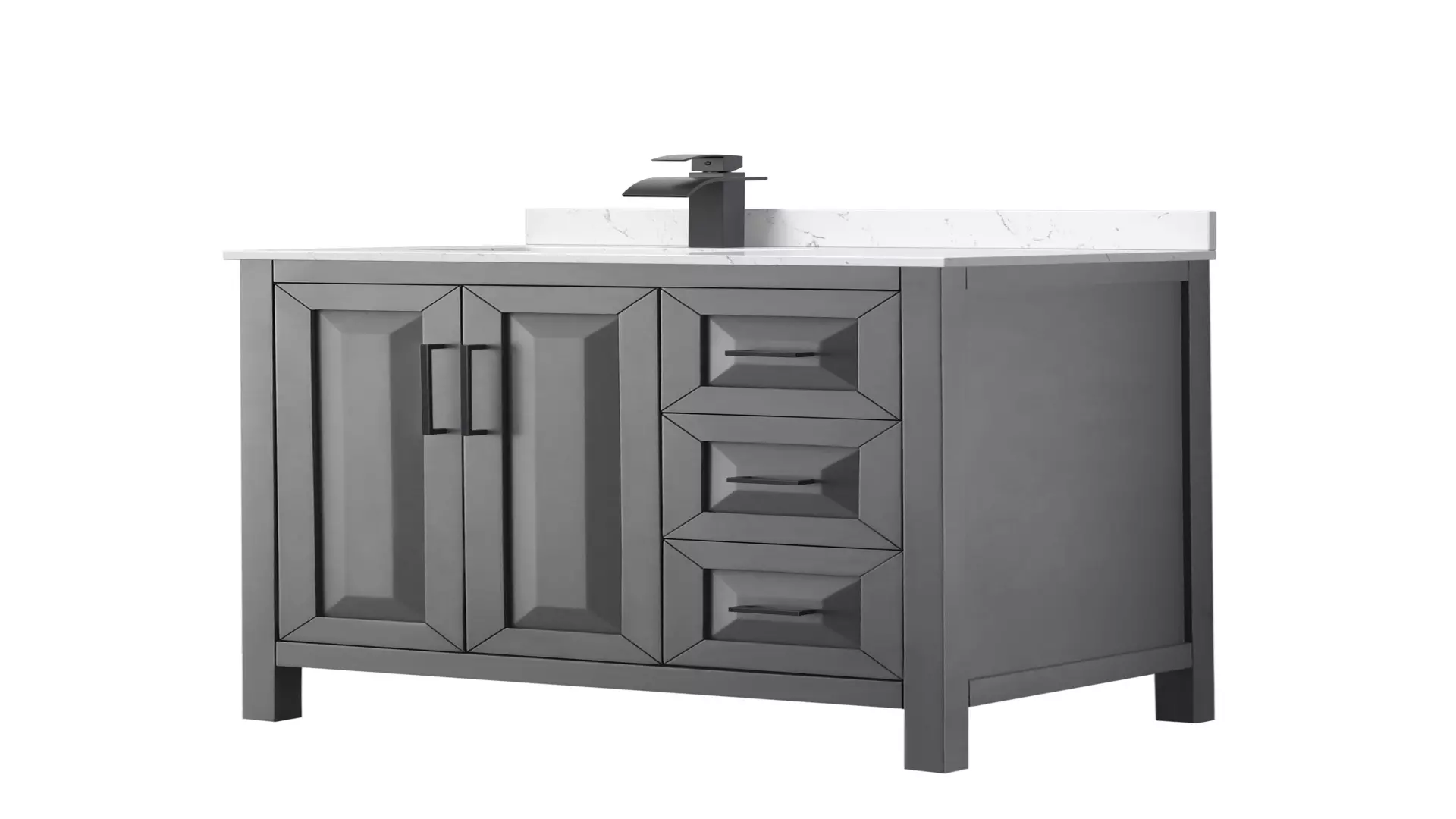 Daria 36 Inch Single Bathroom Vanity in Dark Gray, Carrara Cultured Marble Countertop, Undermount Square Sink, Matte Black Trim material
