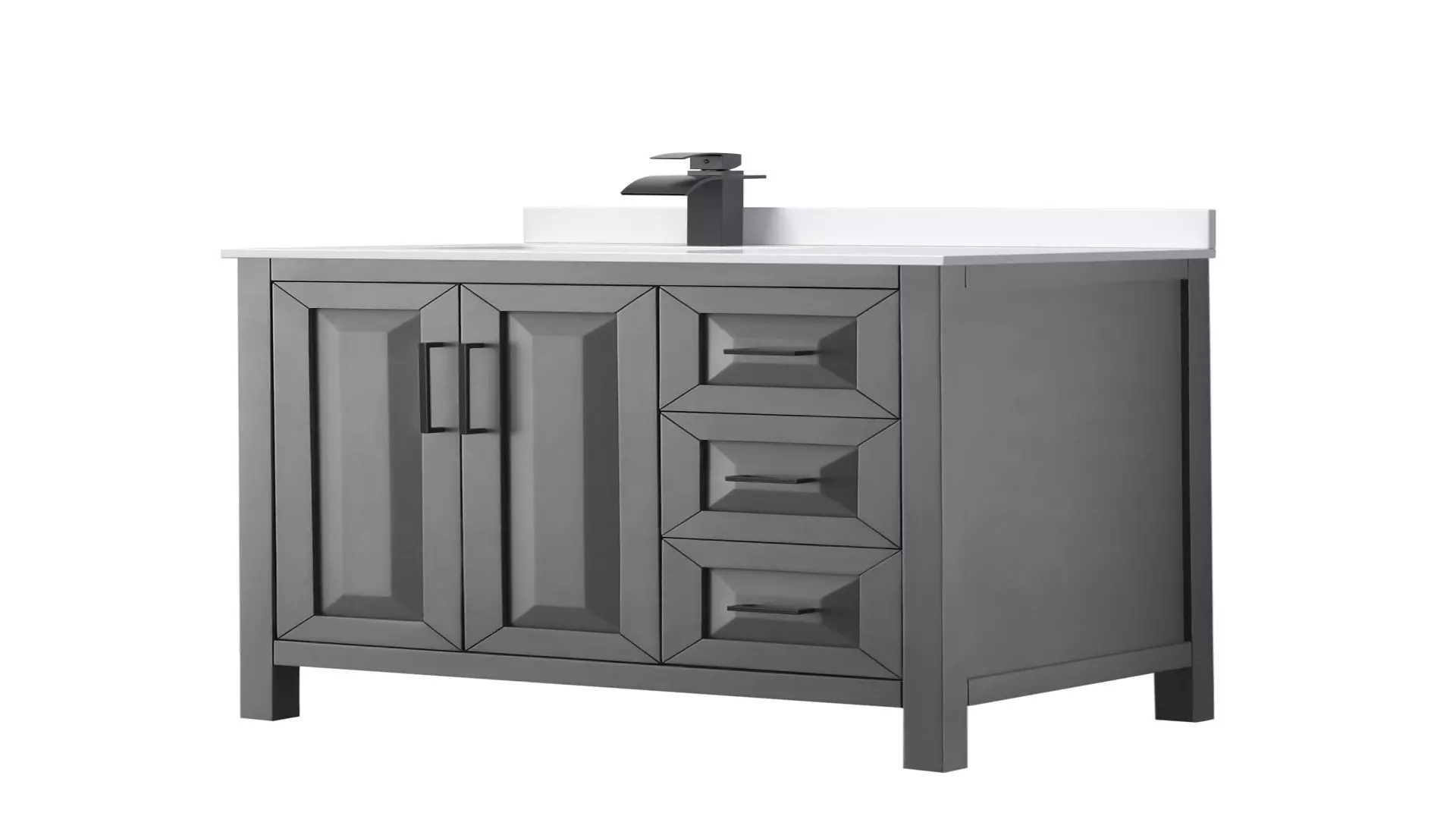 Daria 36 Inch Single Bathroom Vanity in Dark Gray, White Cultured Marble Countertop, Undermount Square Sink, Matte Black Trim material