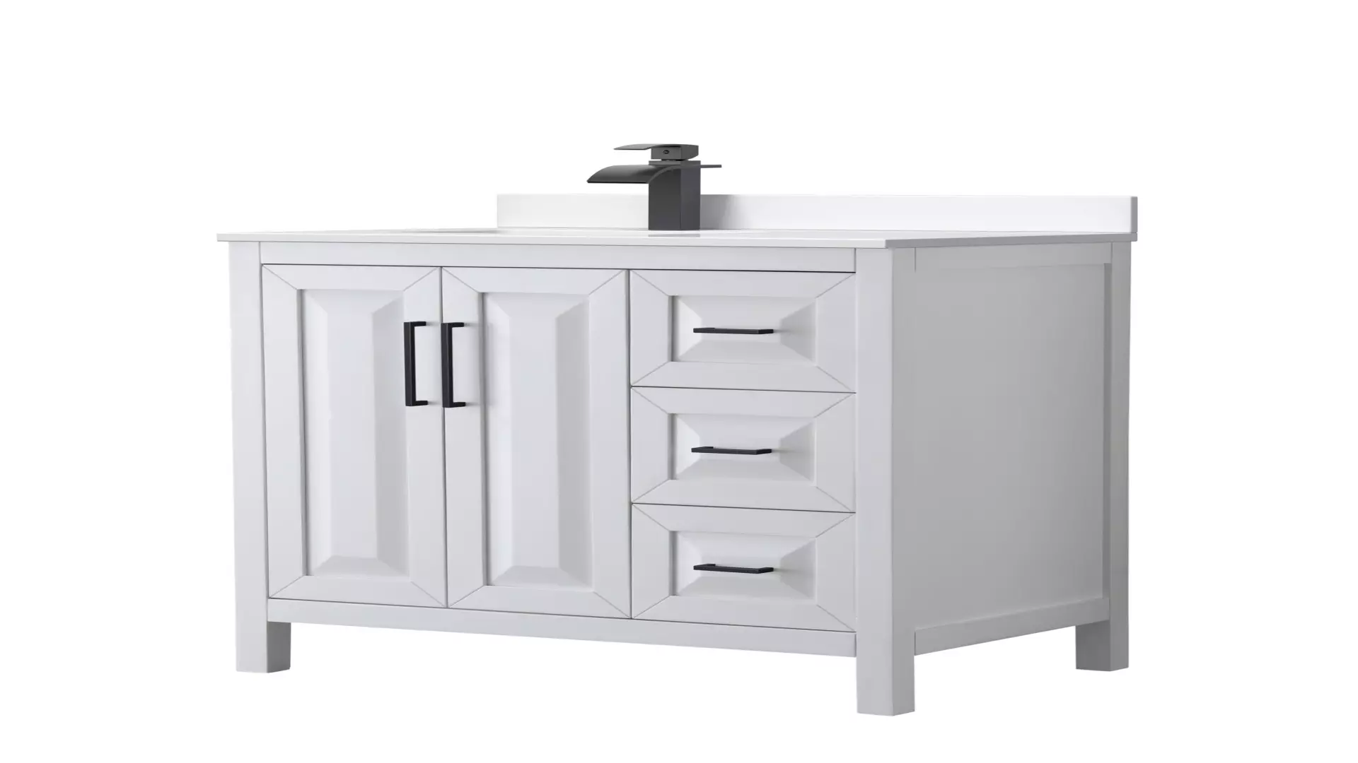Daria 36 Inch Single Bathroom Vanity in White, White Cultured Marble Countertop, Undermount Square Sink, Matte Black Trim material
