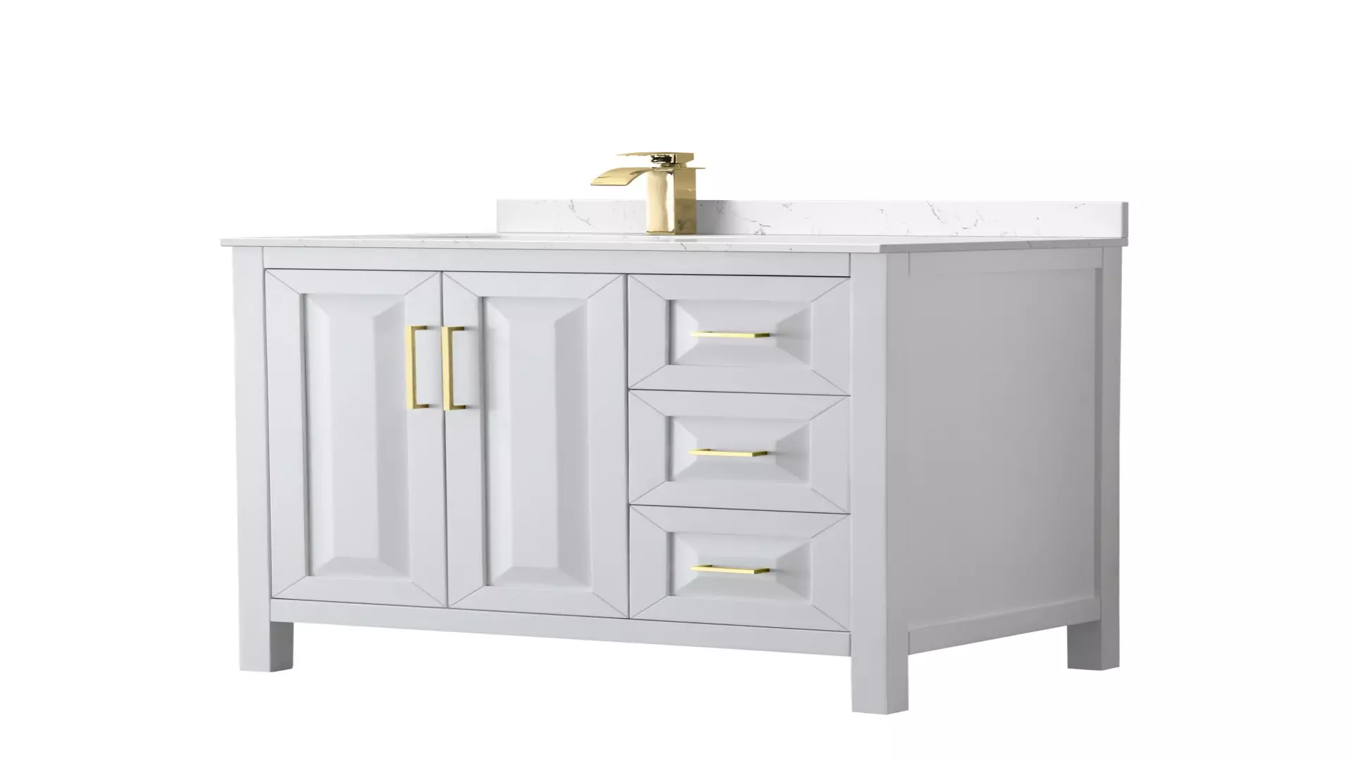 Daria 36 Inch Single Bathroom Vanity in White, Carrara Cultured Marble Countertop, Undermount Square Sink, Brushed Gold Trim material